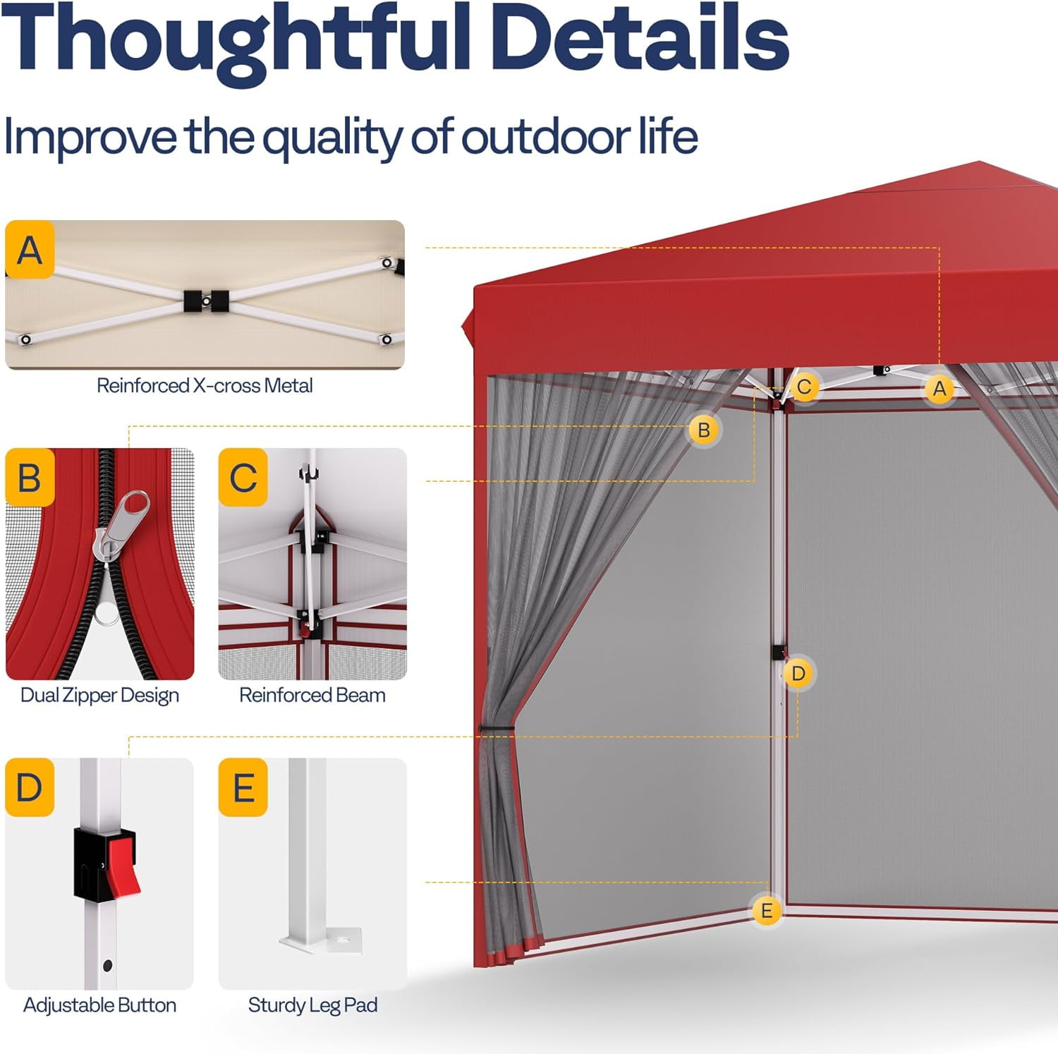 SPECSTAR 8 ft x 8 ft Easy Pop-Up Canopy Tent with Mesh Netting (Red, 8 ft x 8 ft) ui9ay