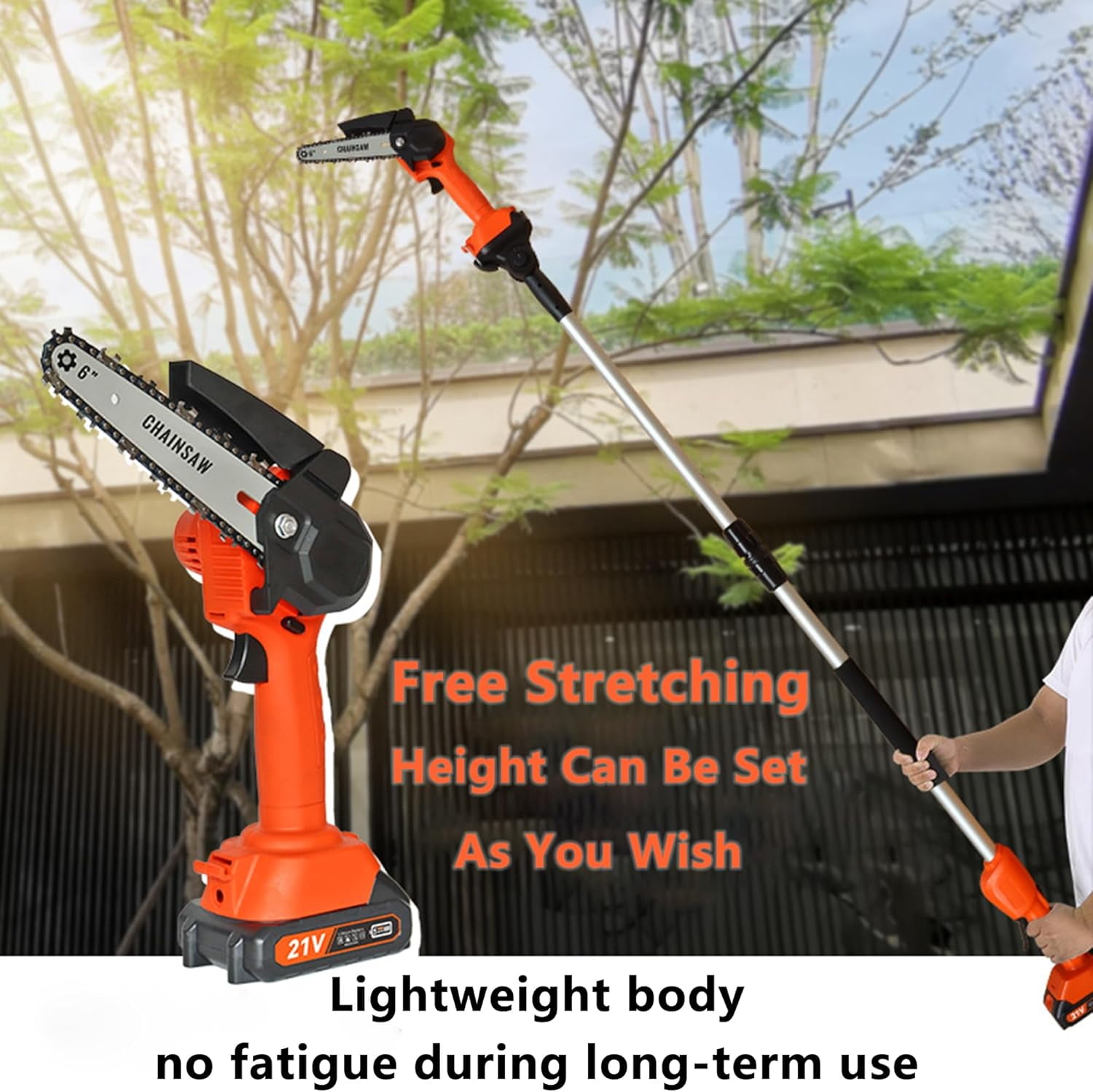 LEXKUYI Cordless Pole Saw and Mini Chainsaw 2-in-1 Electric Tree Trimmer (Black, 6 ft) ma5ut