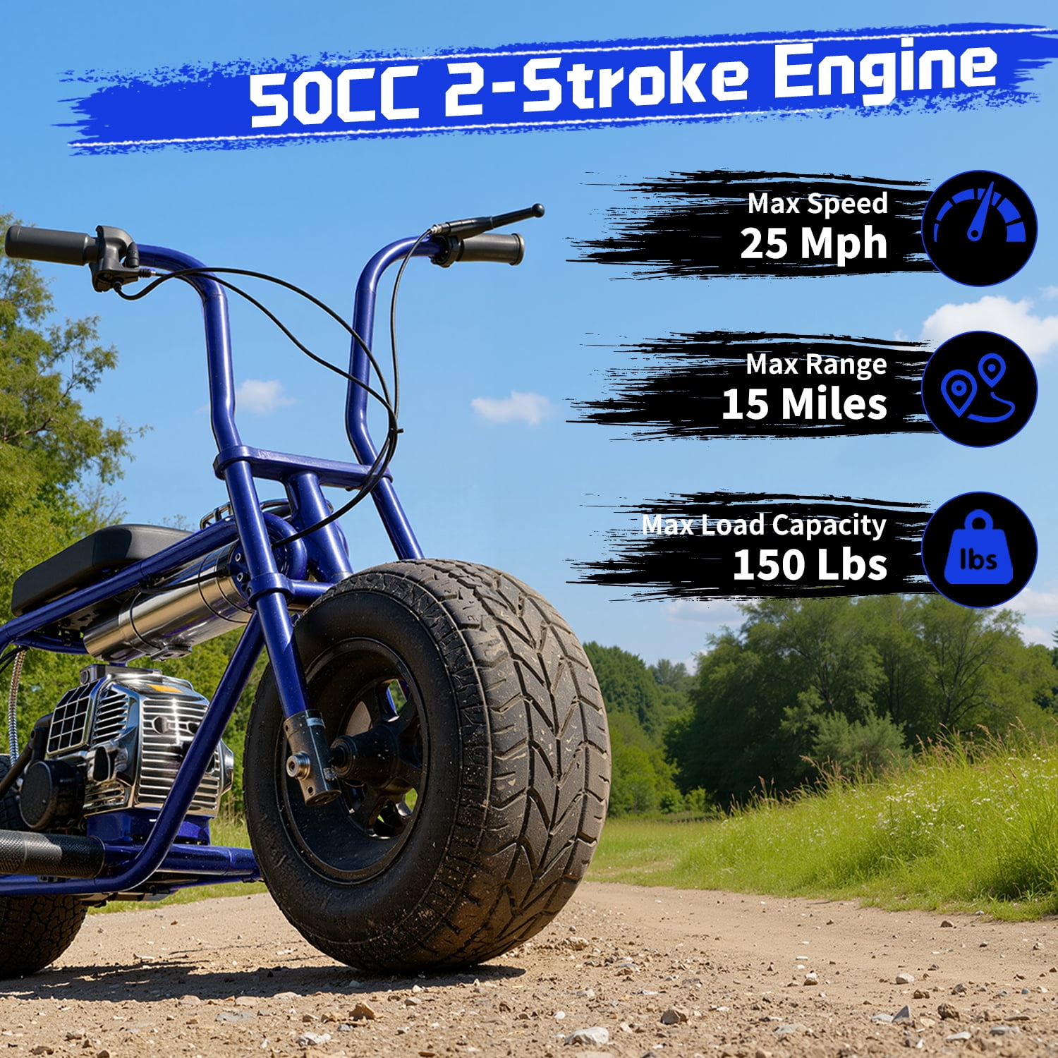 TOXOZERS 50cc Gas-Powered Mini Dirt Bike, Off-Road Motocross Starter for Kids (Blue, 150 lb Capacity) ktuu3
