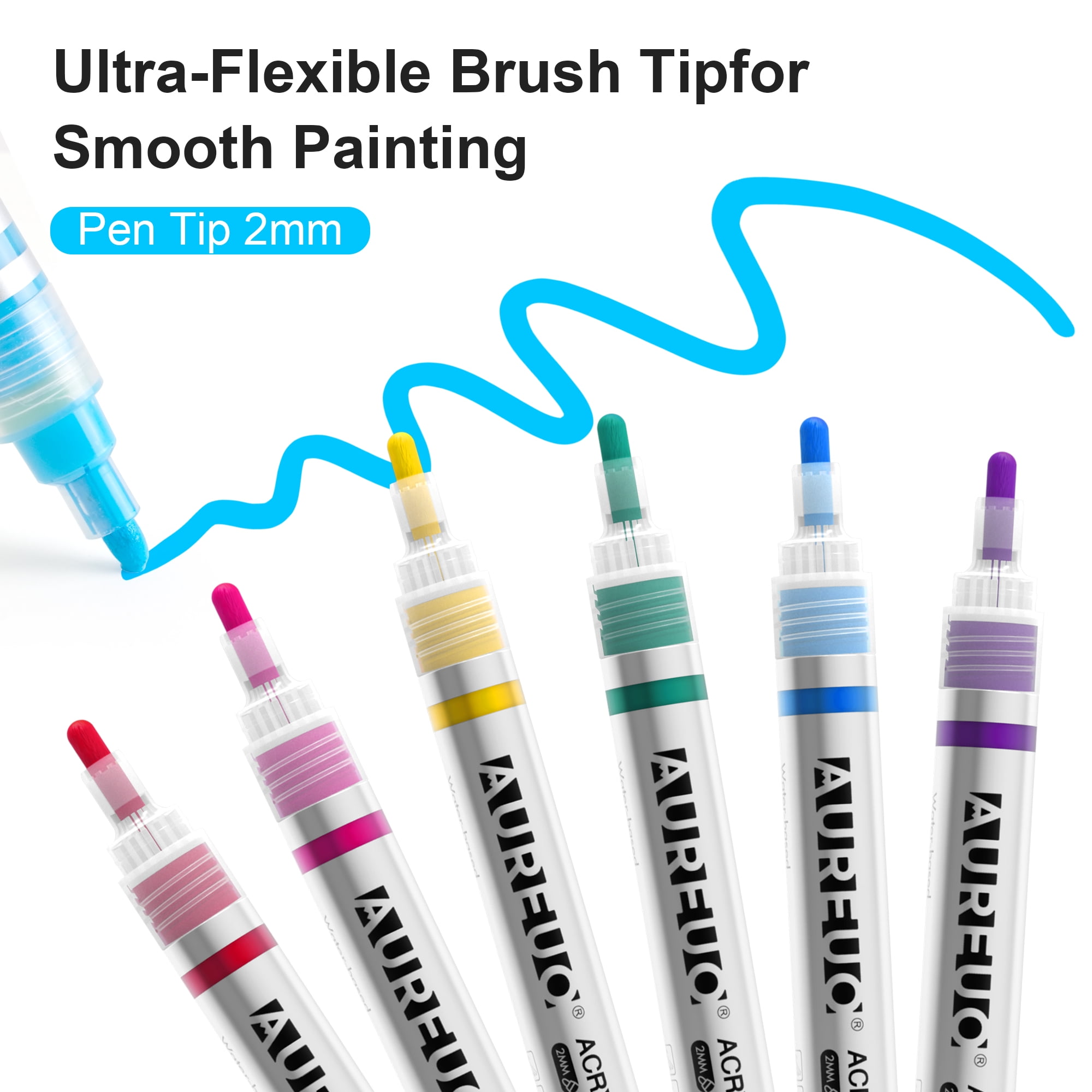 AUREUO Acrylic Paint Markers, Water-Based Paint Pens for Rock Painting and DIY Crafts (24 Colors, 2mm Medium Tip) 05k3h