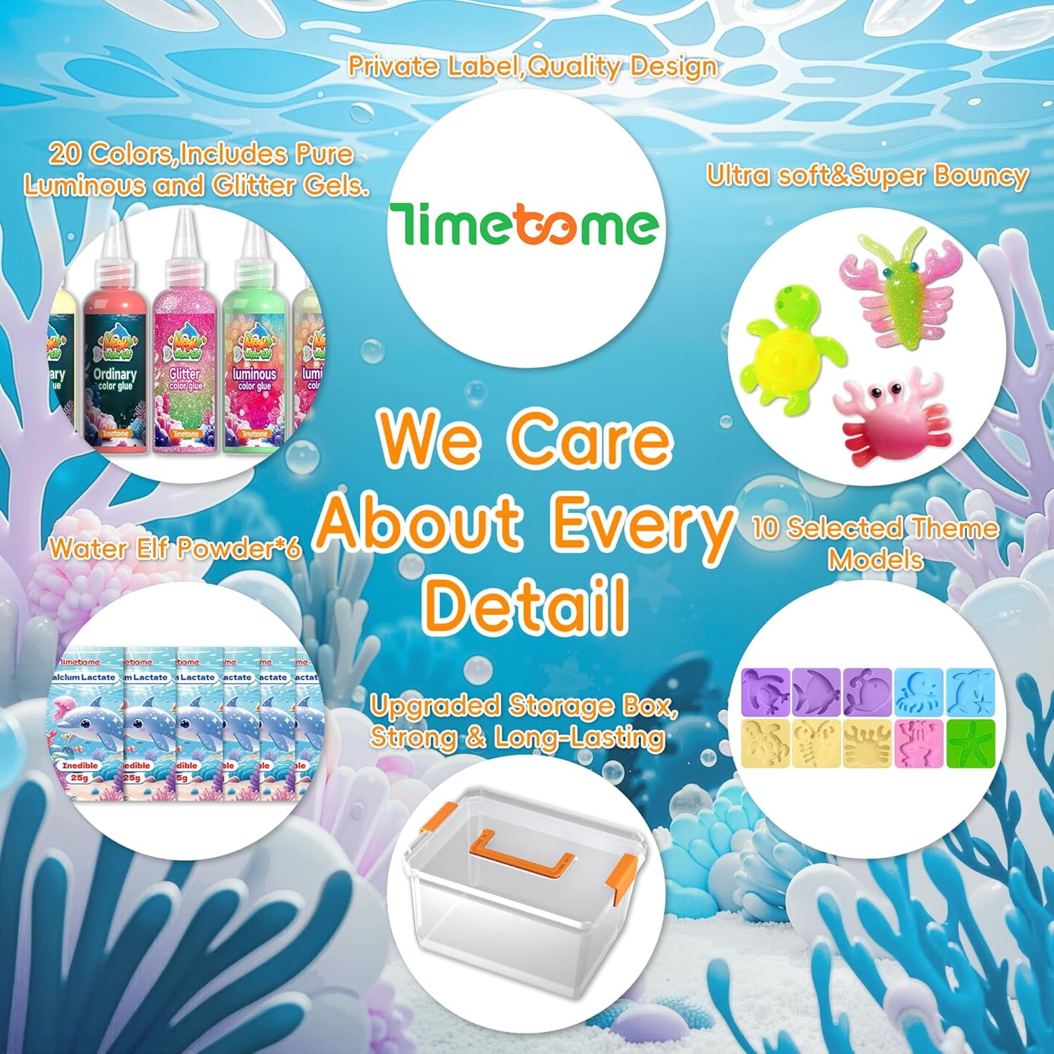 Timetome Magic Water Elf DIY Craft Kit, Sensory Squishy Maker with 20 Gel Colors and 10 Molds (20-Piece Set) 7js5b