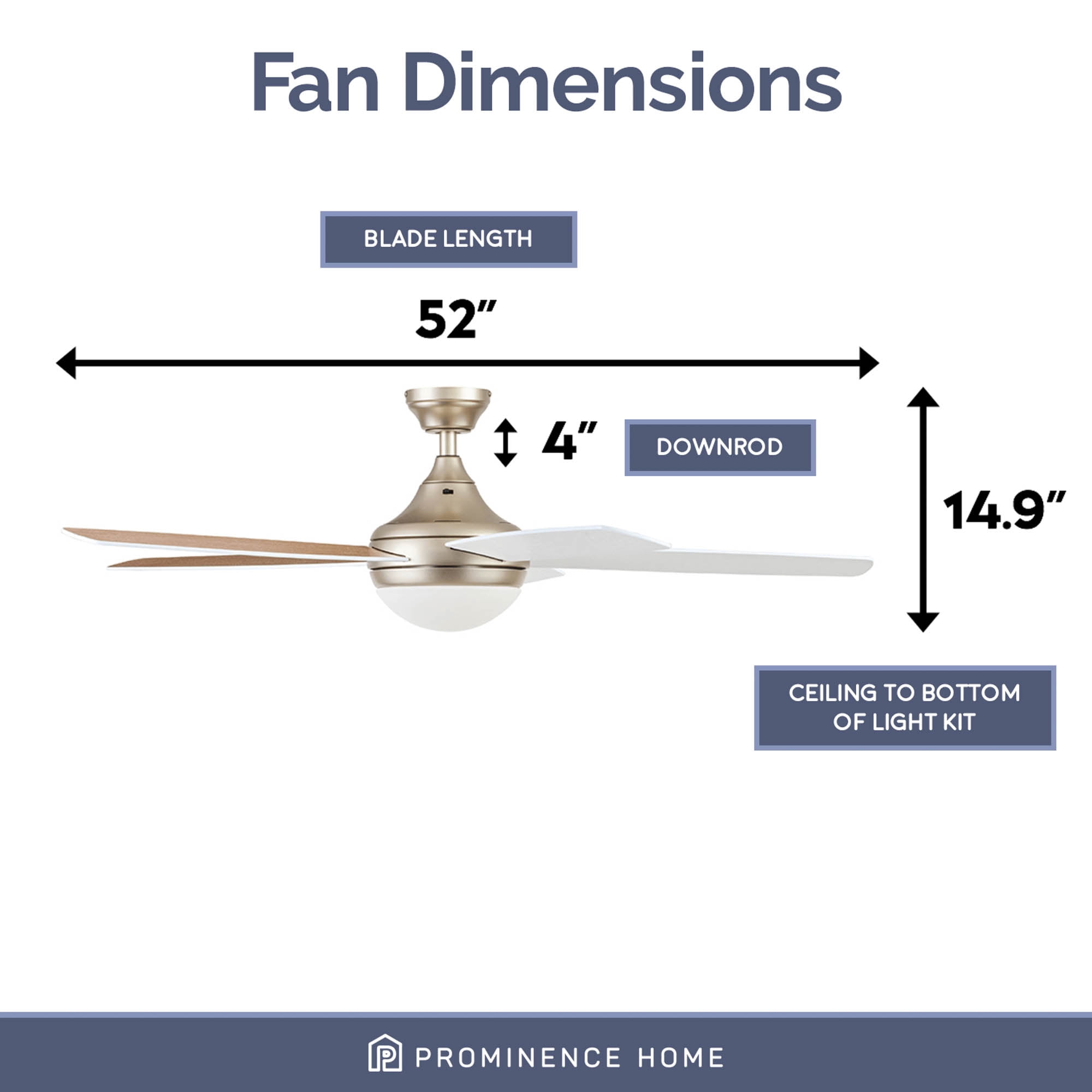 Prominence Home Ashby 52 in Ceiling Fan with LED Light and Remote Control (Soft Gold, 5 Blades) 6yta0