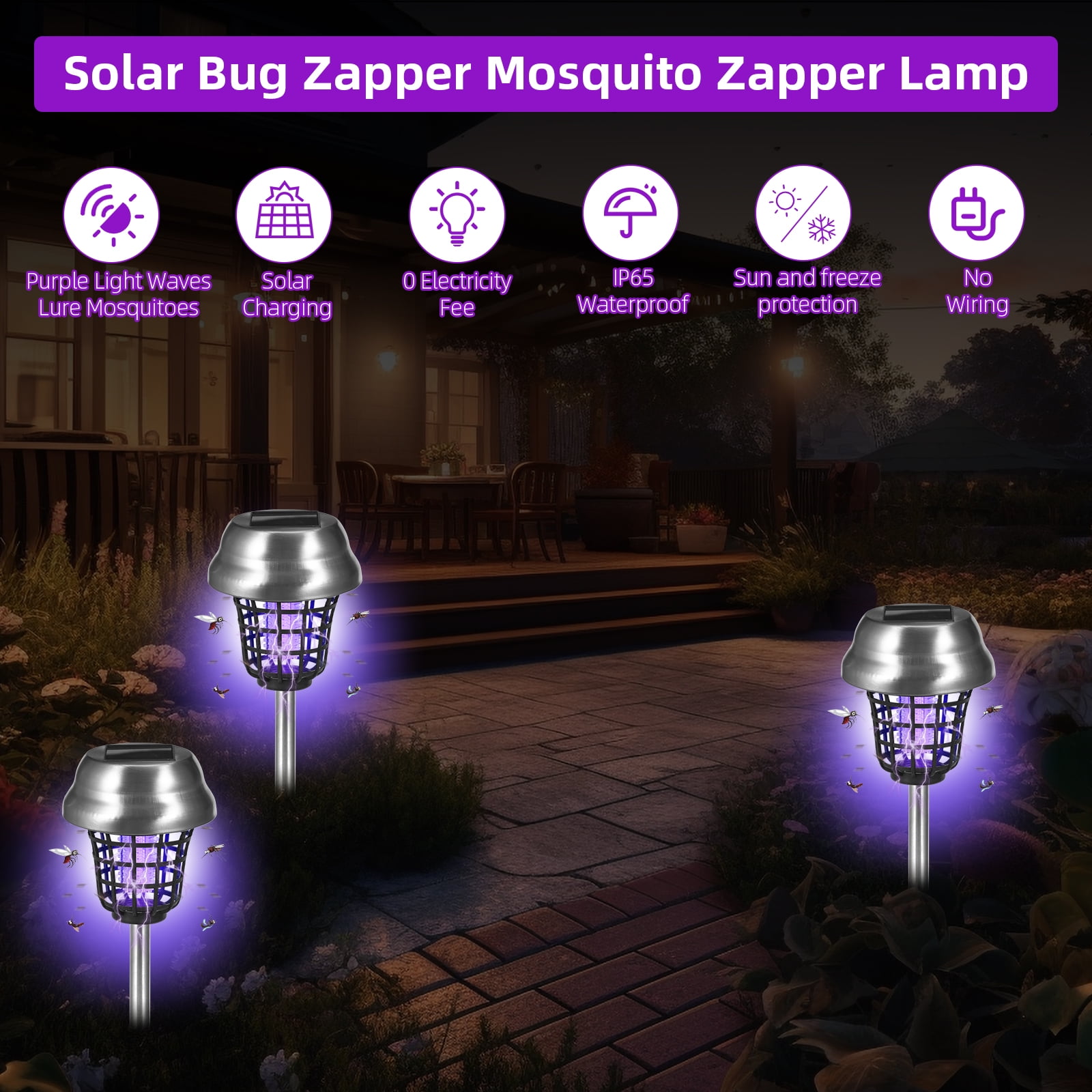 Jinyi Solar Bug Zapper Outdoor Mosquito Killer Lamp (2-Pack, White/Purple Light) gq762