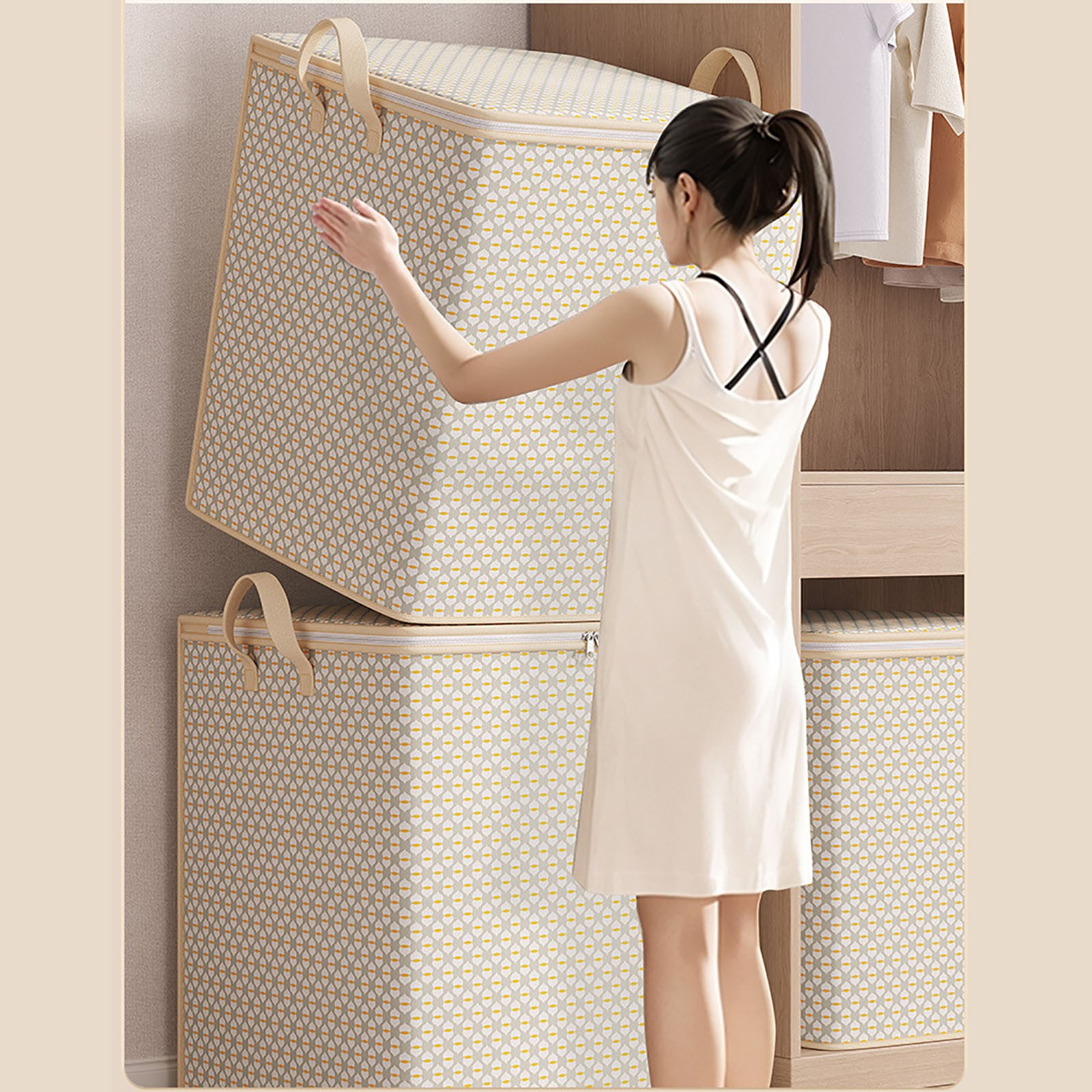 DcGZvy Fabric Storage Bin with Lid, Durable Clothing Organizer for Closet and Home Organization (13.8 in x 9.8 in x 7.9 in) w7w4f