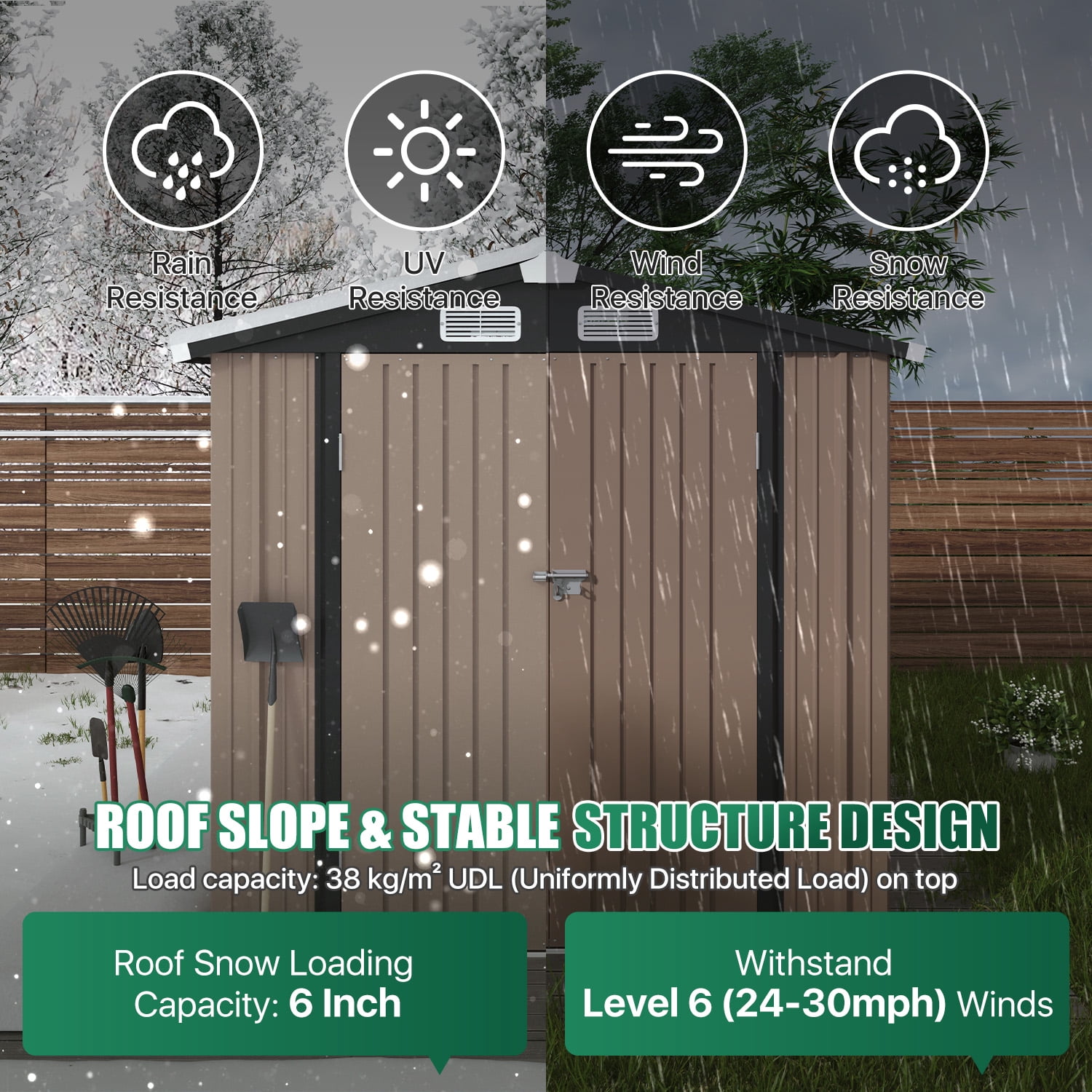 Clouddwell Outdoor Storage Shed, Heavy-Duty Metal Garden Shed with Lockable Doors (Brown, 6 ft x 4 ft) zh4dj
