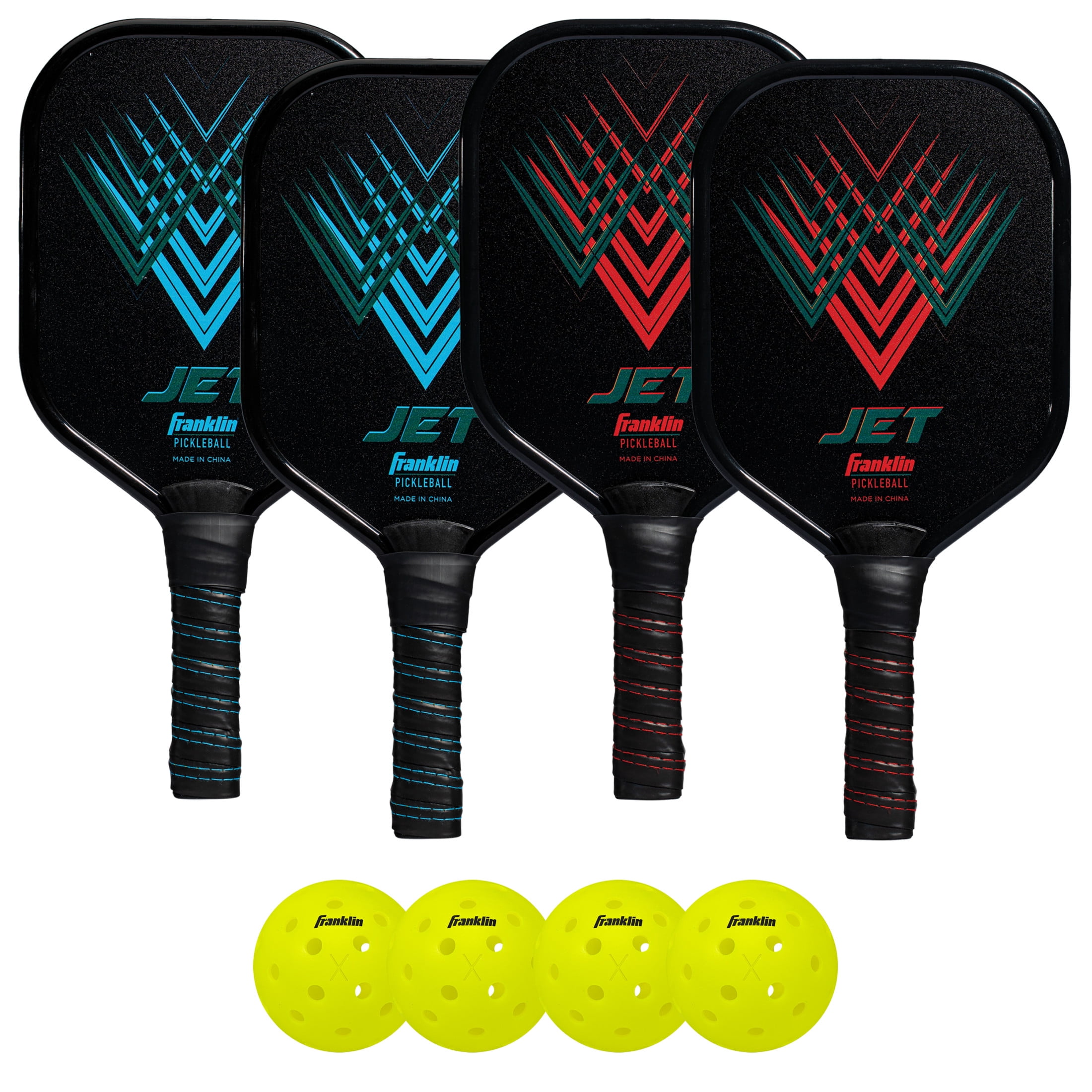 Franklin Sports Jet Pickleball Paddle Set, Tournament-Grade Equipment with Non-Slip Grip (Blue/Red, 4-Paddle Pack) fcwp5