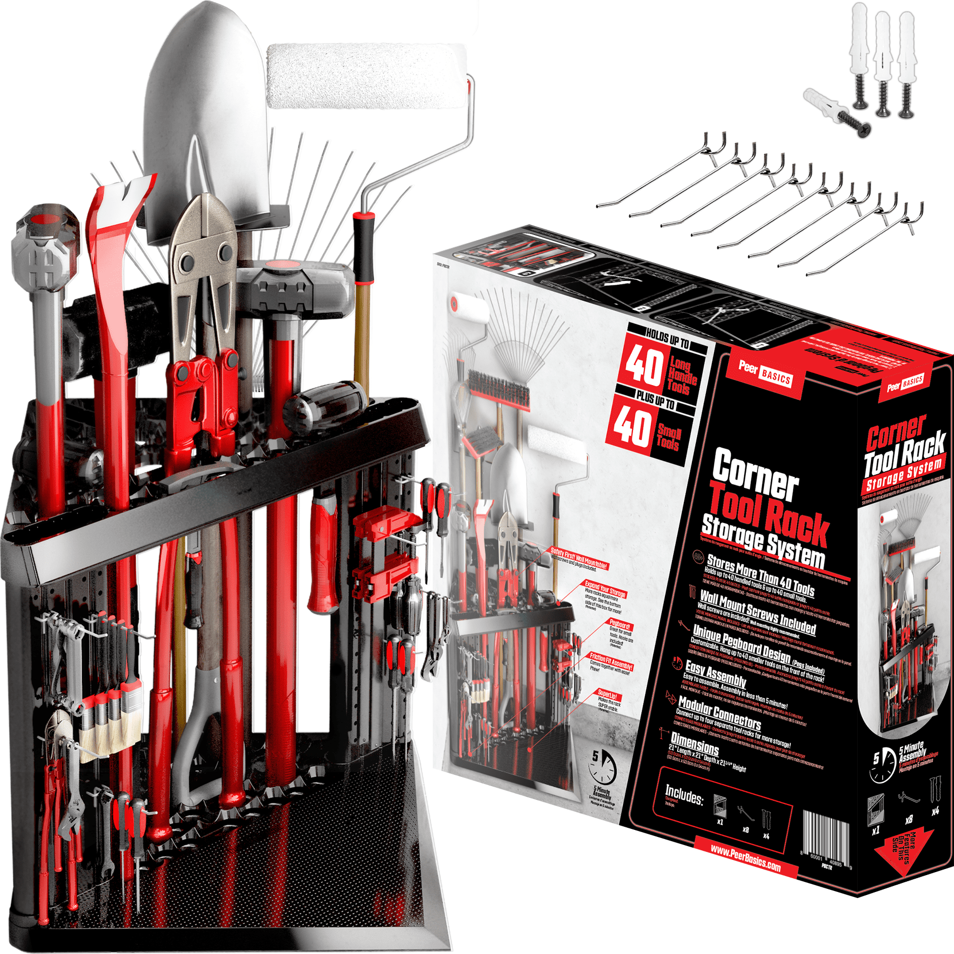 PeerBasics Garage Tool Organizer Rack with 40-Tool Storage Capacity (Black, 21 in x 21 in x 21.25 in) 4rasl