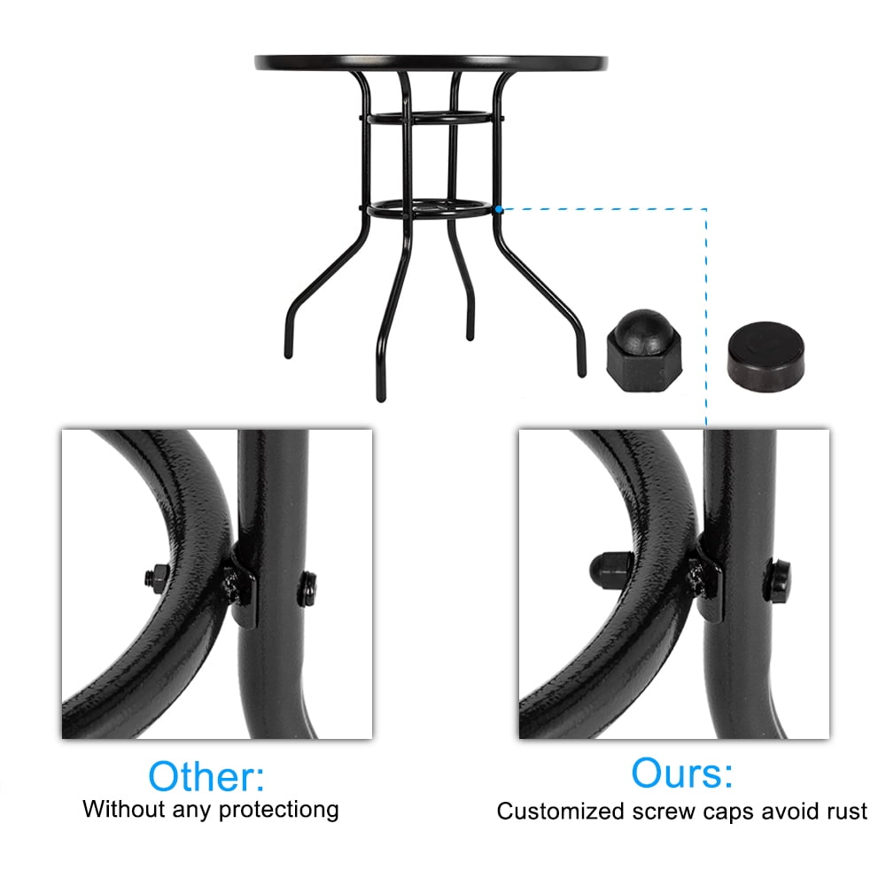 Seizeen Outdoor Patio Dining Table, Round Metal Frame with Glass Top and Umbrella Hole (Black, 30 in) gzjkk