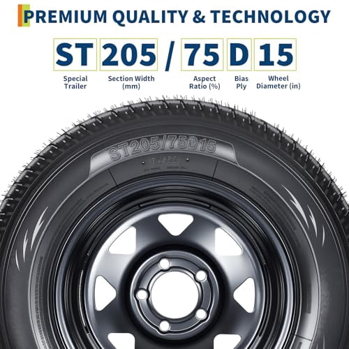 GARVEE ST205/75D15 Trailer Tires and 15 in Rims (2-Pack, 5 Lug on 4.5 in Bolt Pattern, 6PR Load Range C) c9zym