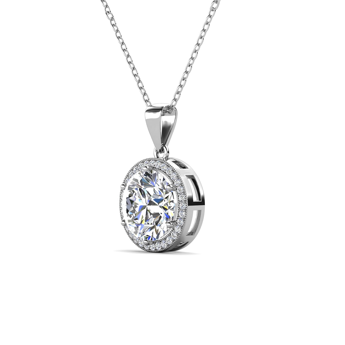 Cate & Chloe Sophia 18k White Gold Plated Halo Necklace with Simulated Diamond Crystals (White, 18.5 in) xsb2g