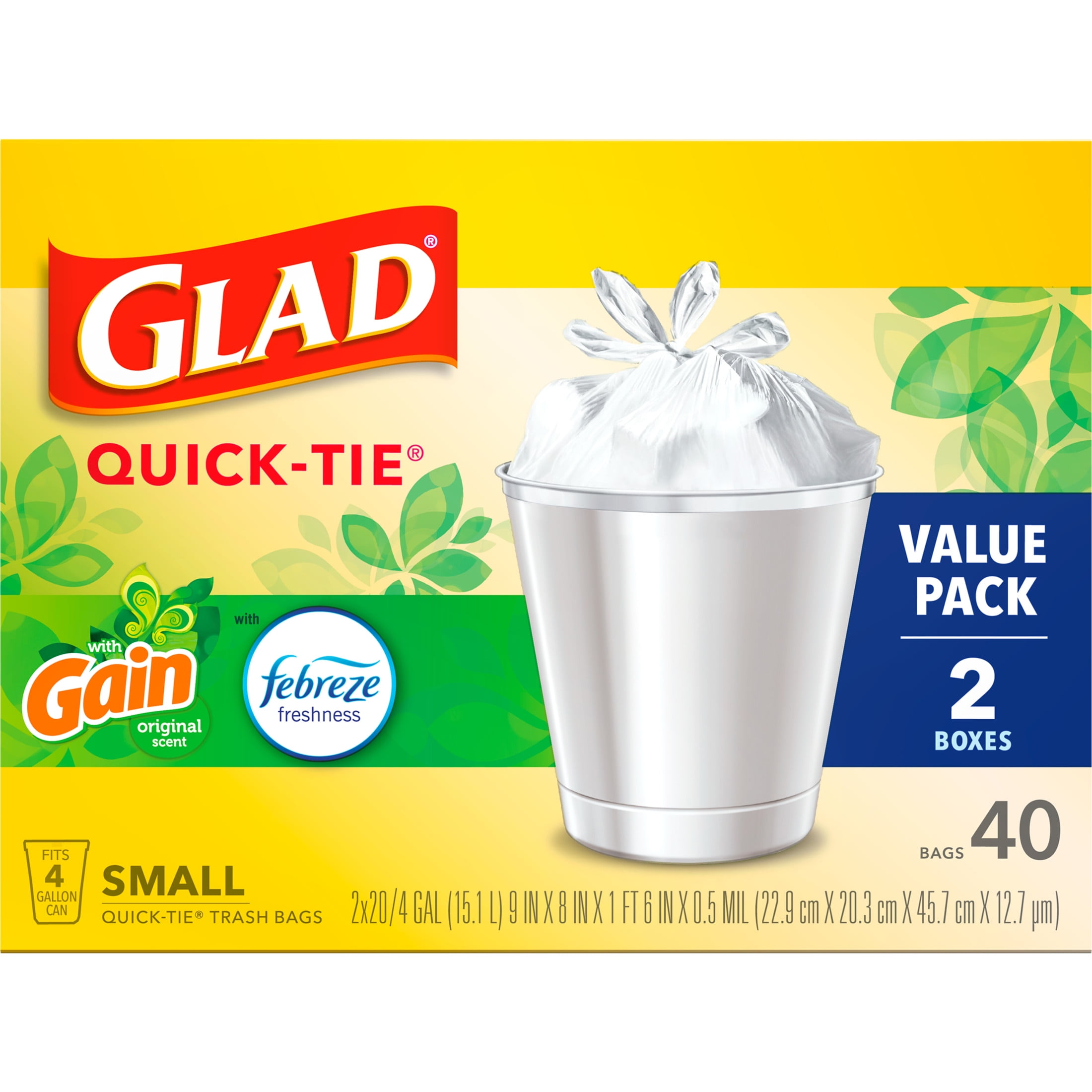 Glad Small Trash Bags with Quick-Tie Flaps, Gain Original Scent with Febreze Freshness (4 Gallon, 40 Count) rweiv