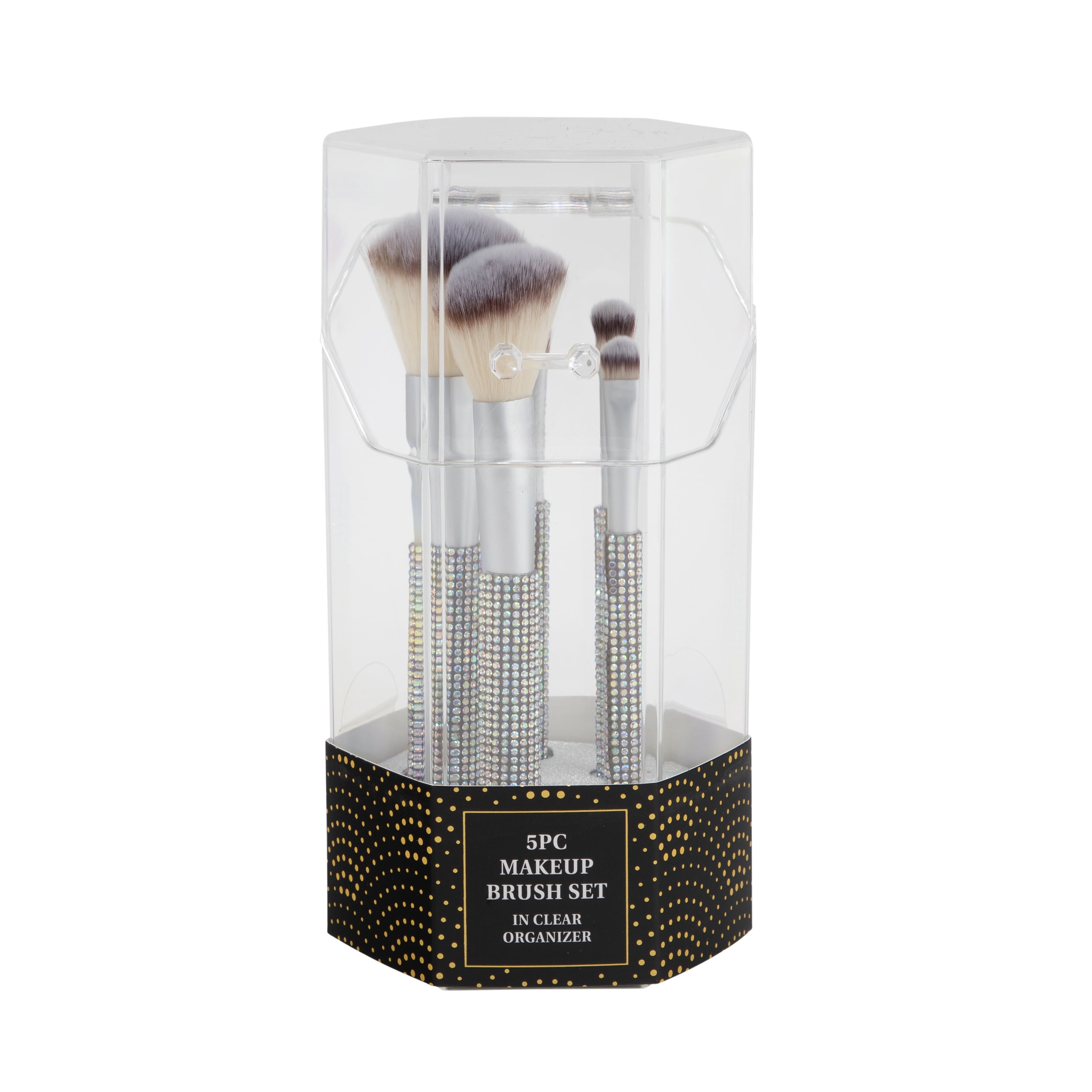 Candie Couture Bling Makeup Brush Set with Storage Holder (Silver, 5 Piece) 4qkbz