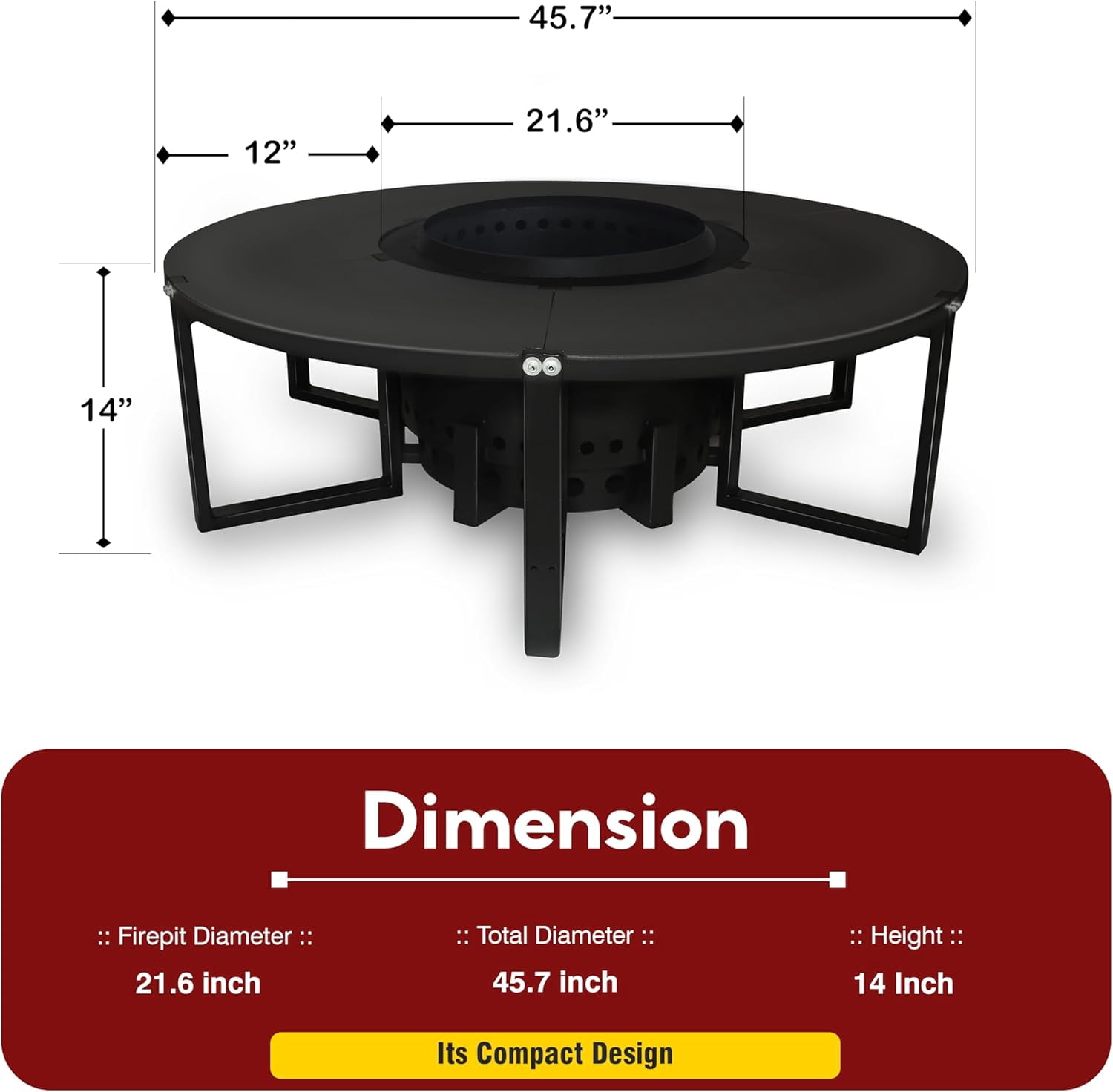 FEBTECH Smokeless Fire Pit with Round Table Top, Portable Outdoor Bonfire Pit for Patio and Camping (Black, 21.6 in) prkuh