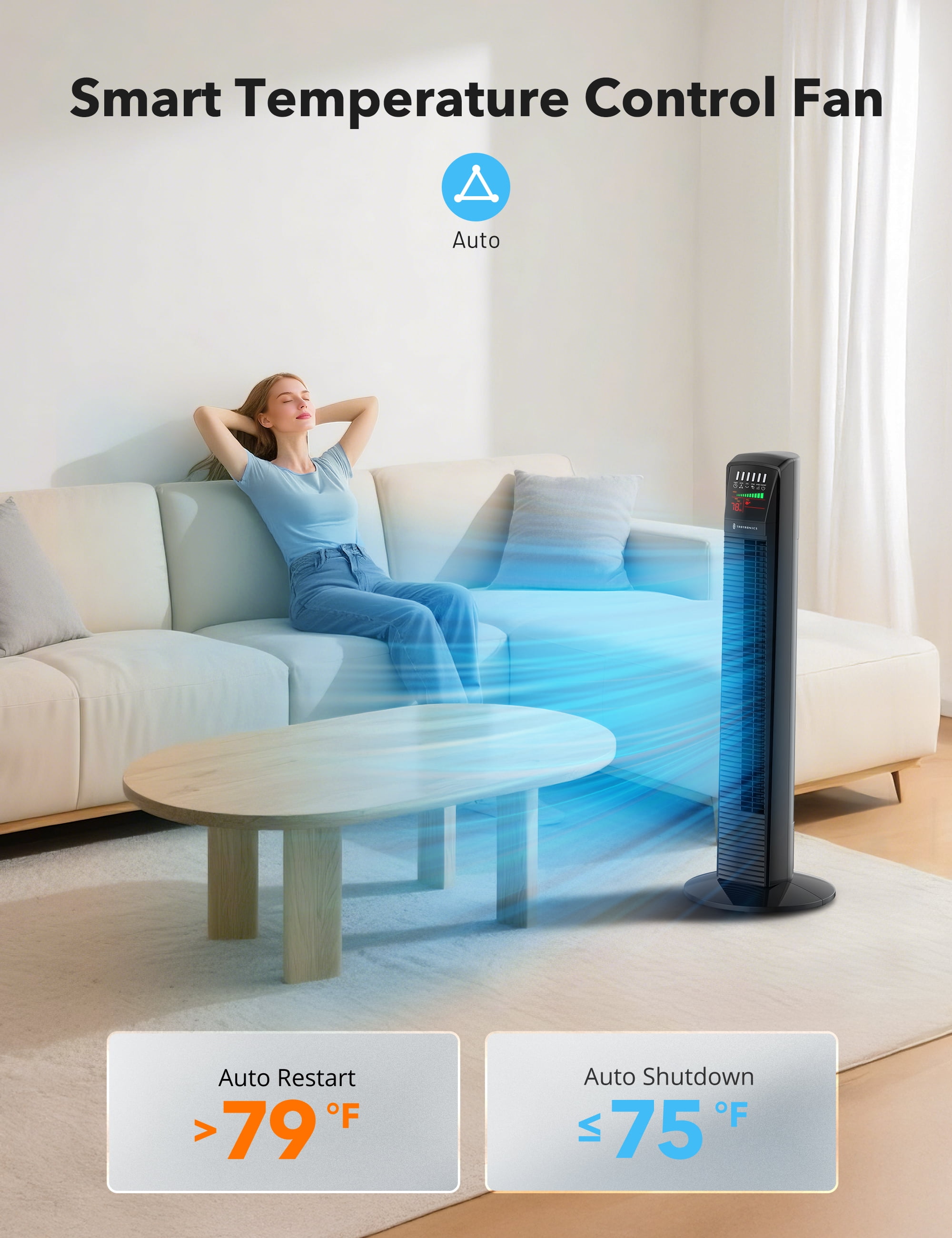 TaoTronics Tower Fan, 36 in Standing Floor Fan with Remote, 70-Degree Oscillation, 3 Speeds, Quiet Cooling for Home (Black, 36 in) uibdu