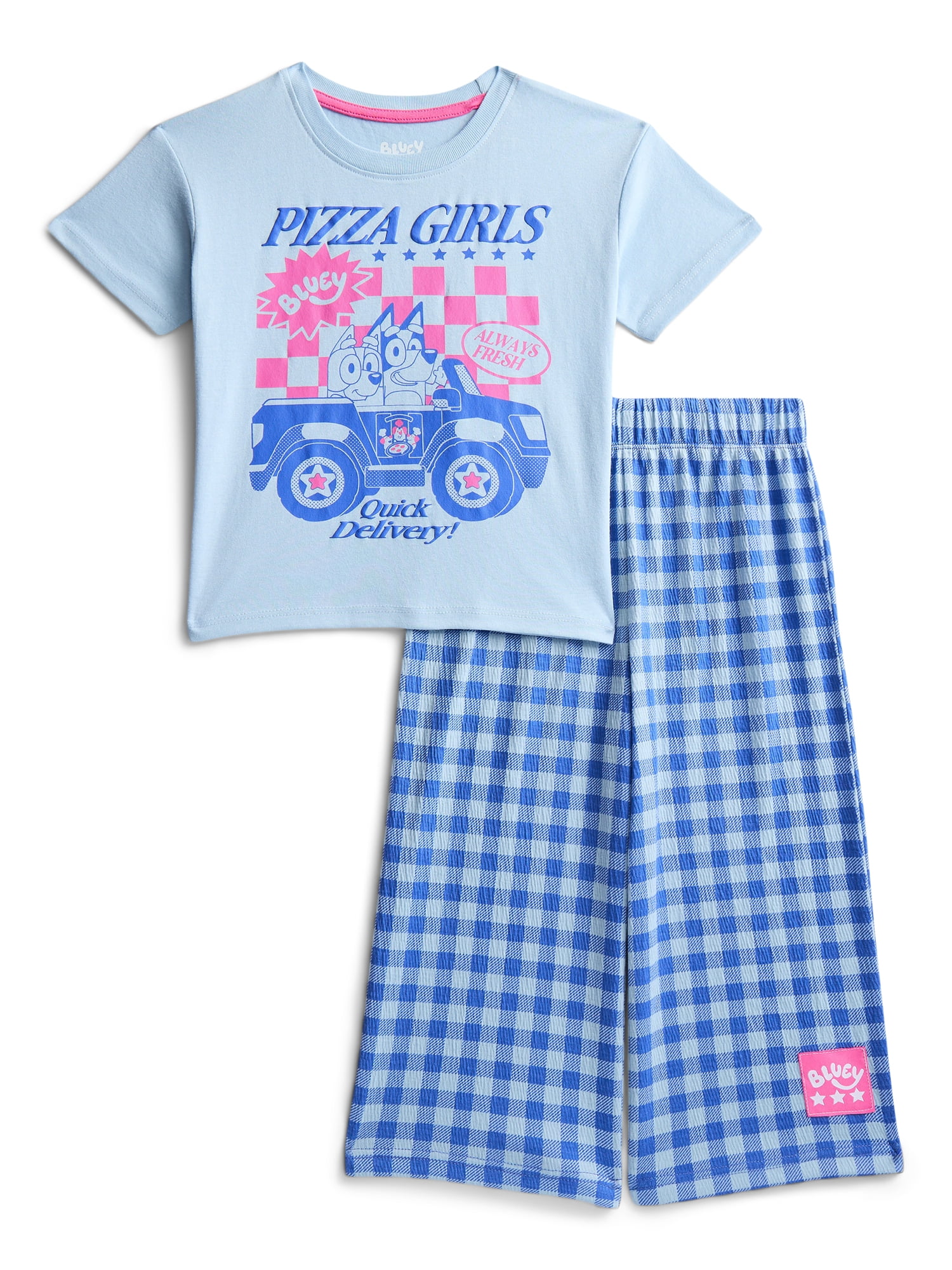Bluey Toddler Girls Graphic Tee and Print Pants 2-Piece Outfit Set (Blue, 5T) n5vgg