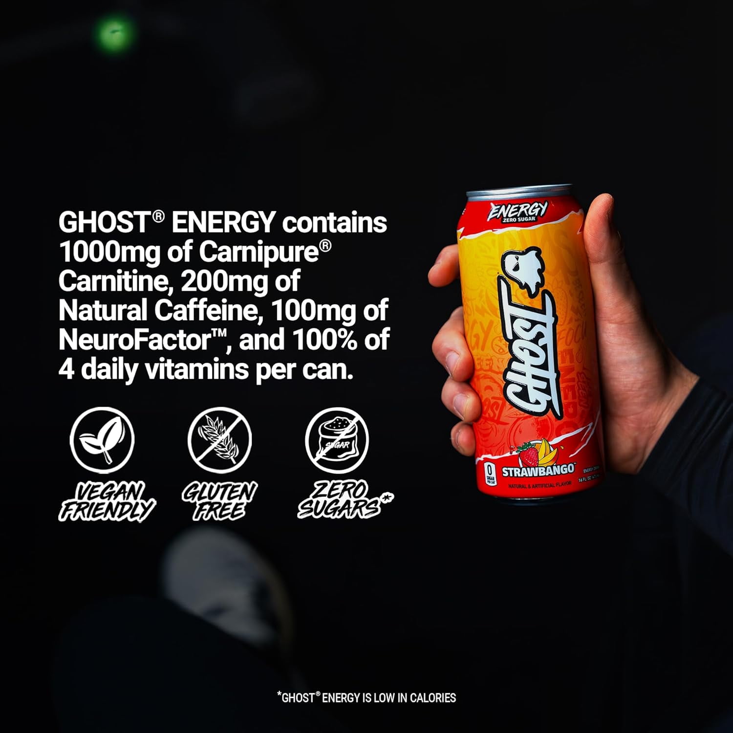 GHOST Energy Drink, Zero Sugar Performance Beverage, Strawbango Flavor (16 fl oz) 173zn