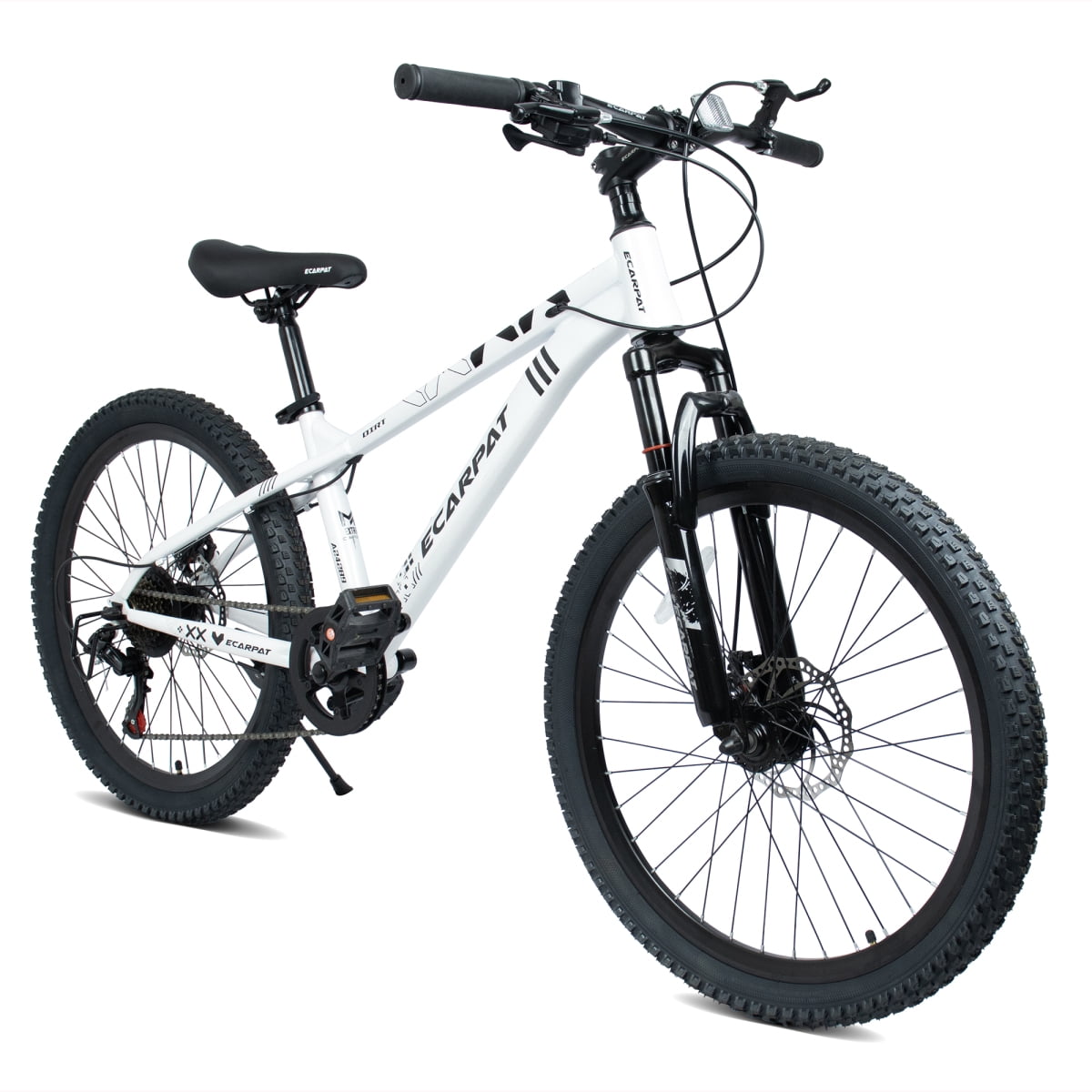 LuckyNote 21-Speed Mountain Bike, Adult Trail Bicycle with Front Suspension and Dual Disc Brakes (White, 24 in) klayj