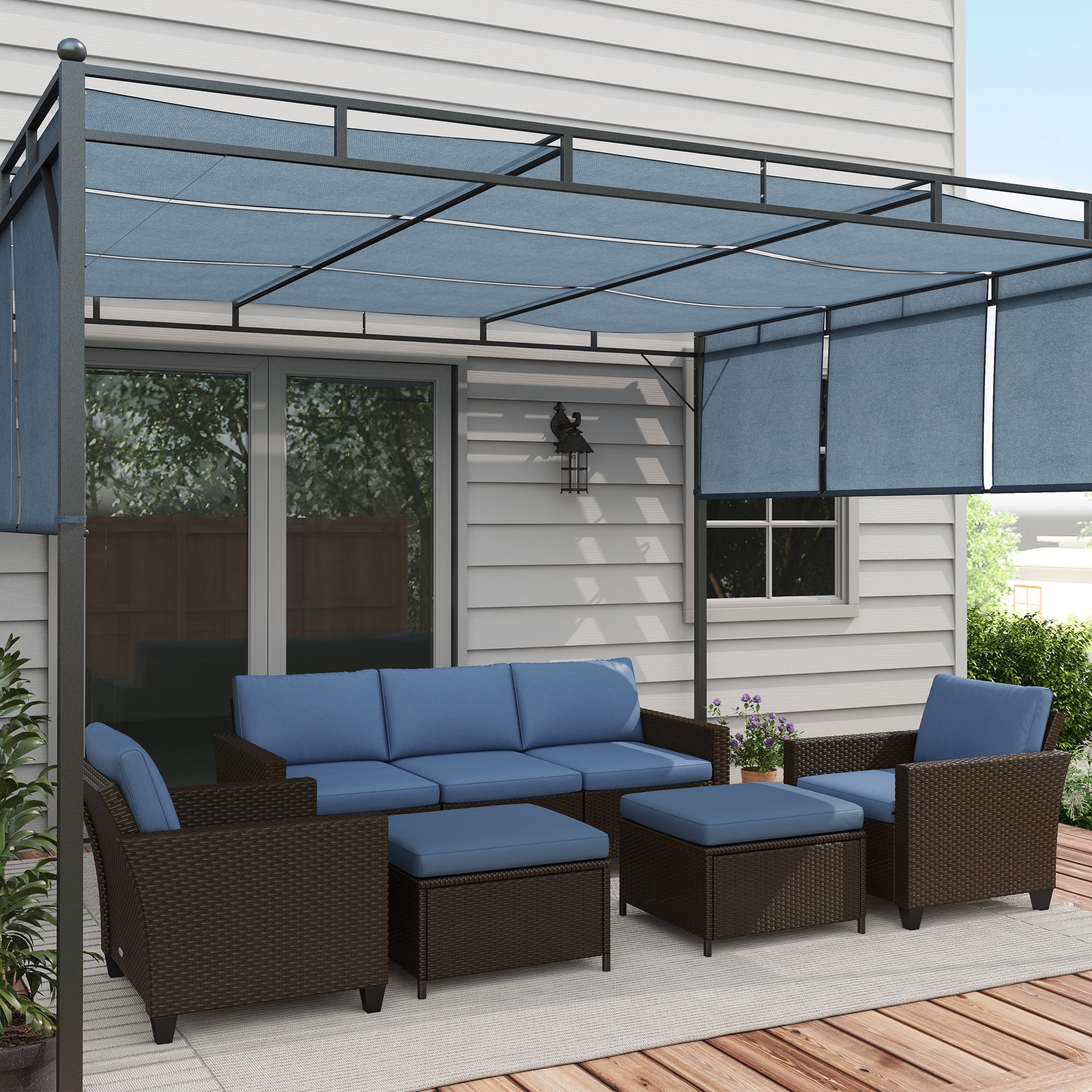 Outsunny 5 Piece Patio Furniture Set, Outdoor Wicker Conversation Sofa with Cushions (Deep Coffee, 5 Piece) 5vhvx