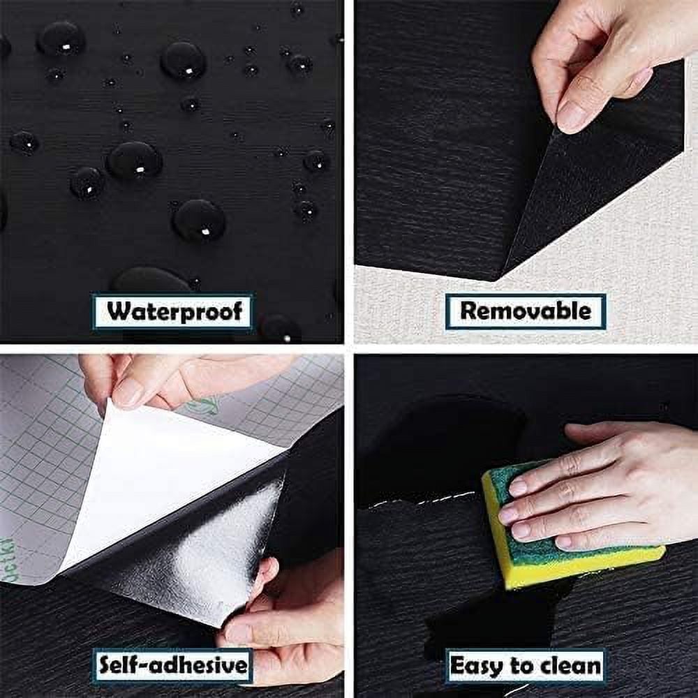 Genreen Wood Grain Contact Paper, Self-Adhesive Removable Vinyl Wallpaper for Kitchen Cabinets and Furniture (Black, 17.7 in x 118 in) nhsw7