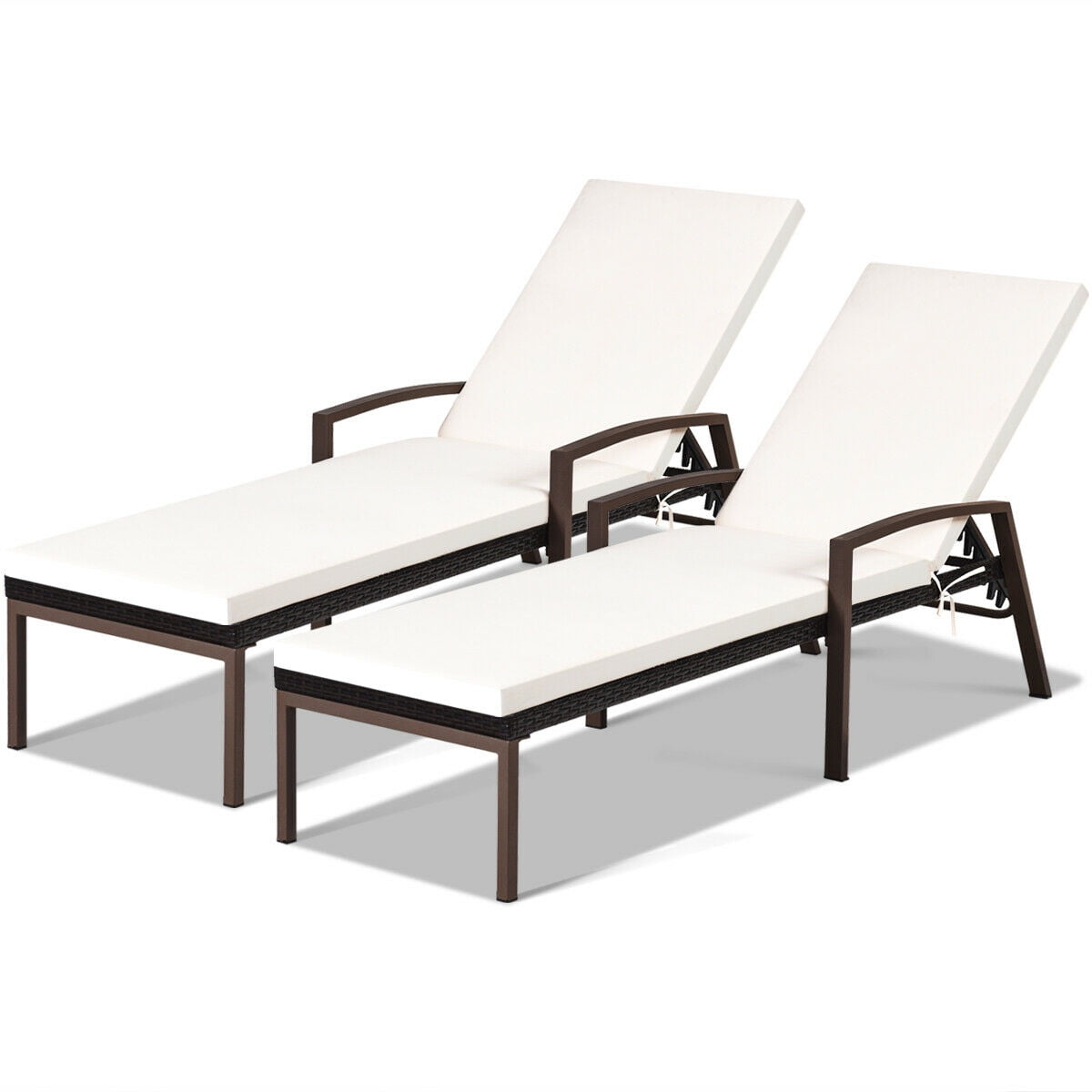 Costway 2-Piece Patio Rattan Lounge Chair Set with Adjustable Backrest and Cushions (Off-White) gvlci