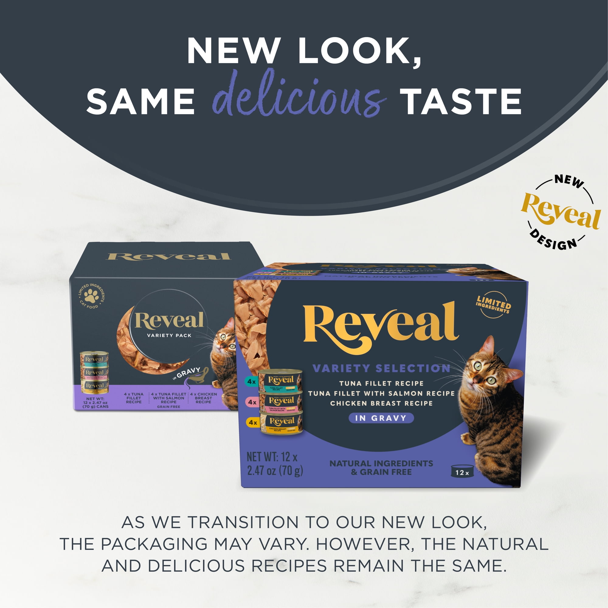 Reveal Natural Wet Cat Food, Fish & Chicken in Gravy Variety Pack (Multi-Flavor, 12 x 2.47 oz) x0era