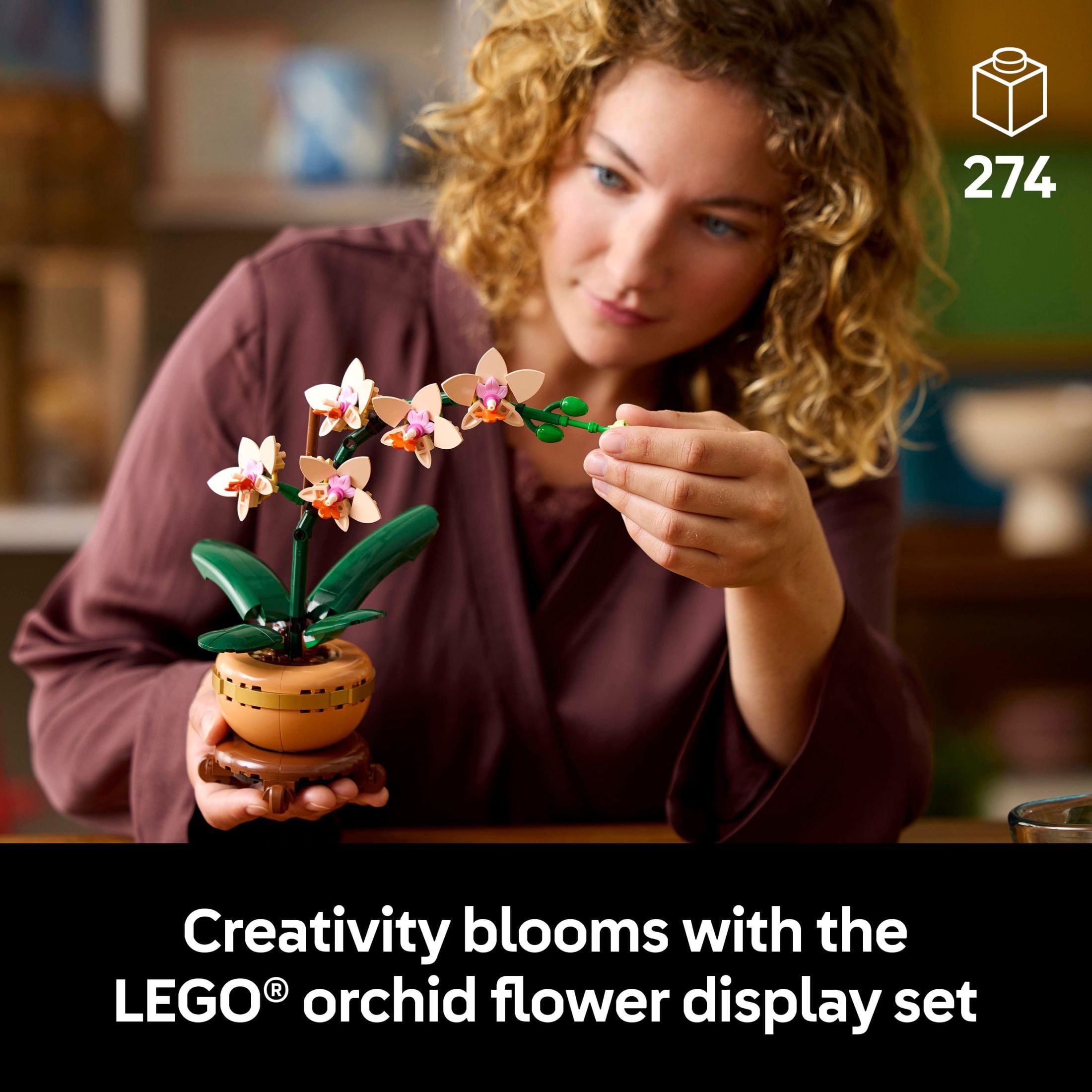 LEGO Botanicals Mini Orchid Building Set, Artificial Flower Plant Decor for Home and Office (274 Pieces, 10 in. Tall) b9x0p