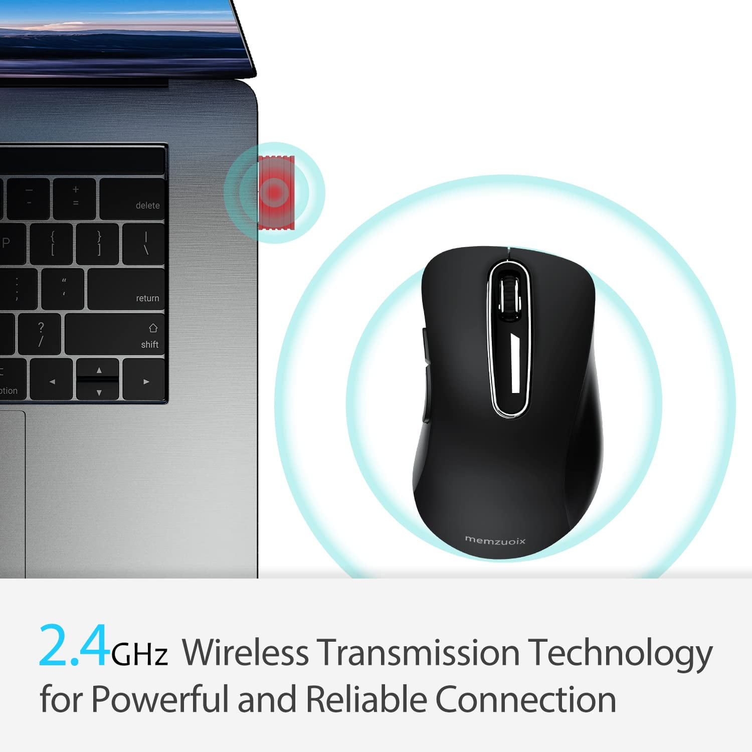Memzuoix Wireless Mouse for Laptop, 5-Button Ergonomic Optical Computer Mouse with USB Receiver (Black, 1400 DPI) zmusf