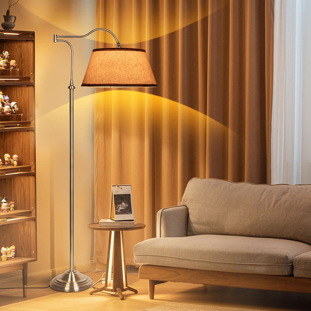 HonoDing Mid-Century Adjustable Swivel Floor Lamp with Linen Shade (Beige, 60 in) 1o4ix