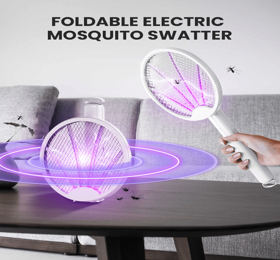 KME DAILYTRADE 2-in-1 Electric Fly Swatter Racket & Mosquito Trap Lamp (White, 16 in) ugajy