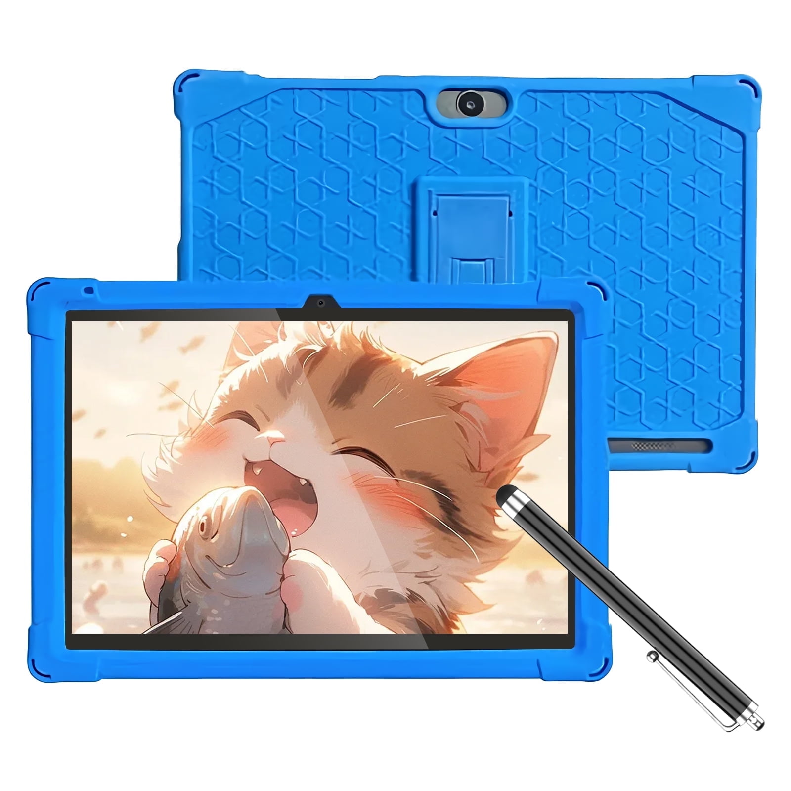 YYSWIE 10.1 in Kids Tablet Android 14 Educational Learning Device with Protective Case and Stylus (Blue, 32GB) nlzze