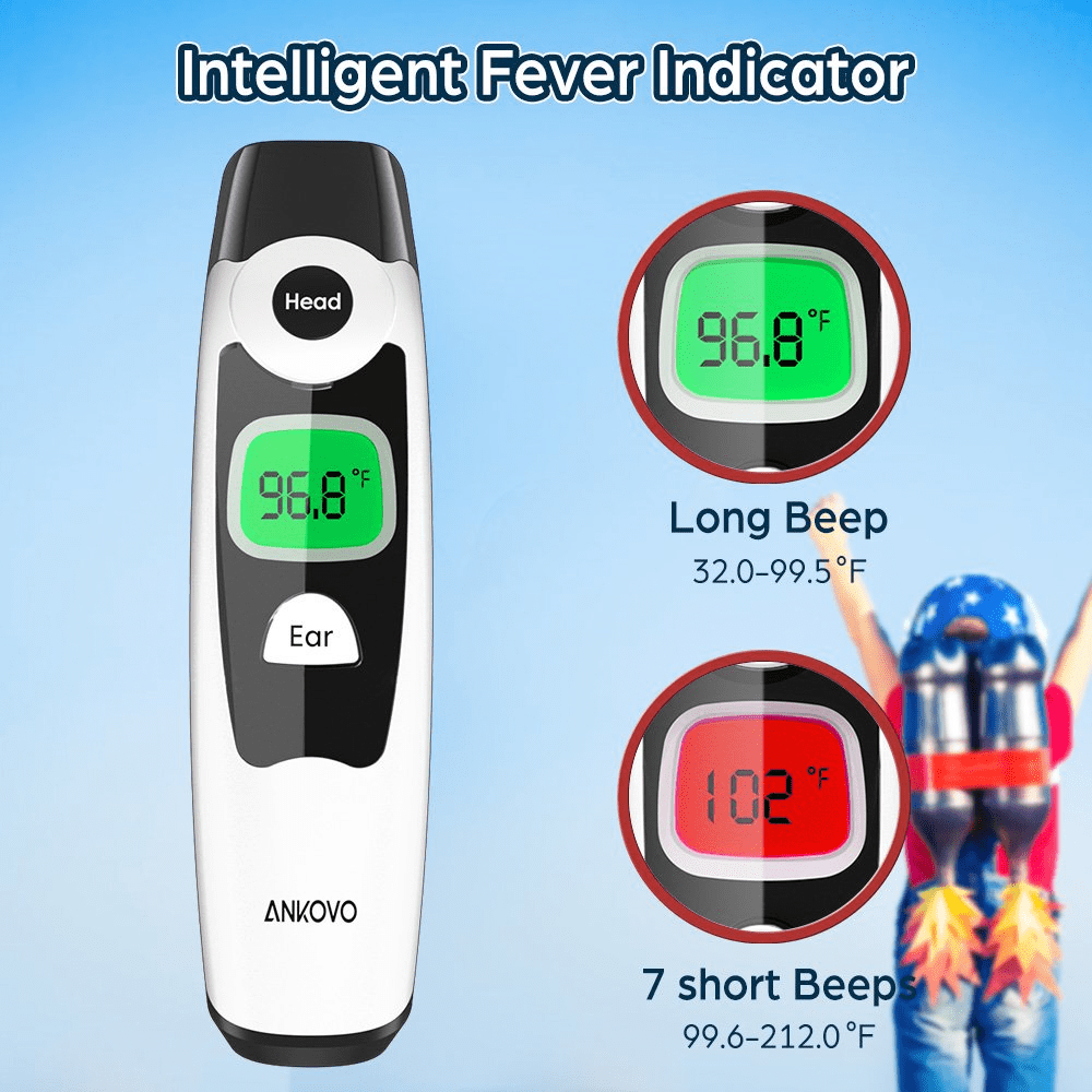Ankovo Infrared Digital Thermometer, Dual-Mode Ear and Forehead Temperature Reader for Infants and Toddlers (Black, 1 Pack) fn131