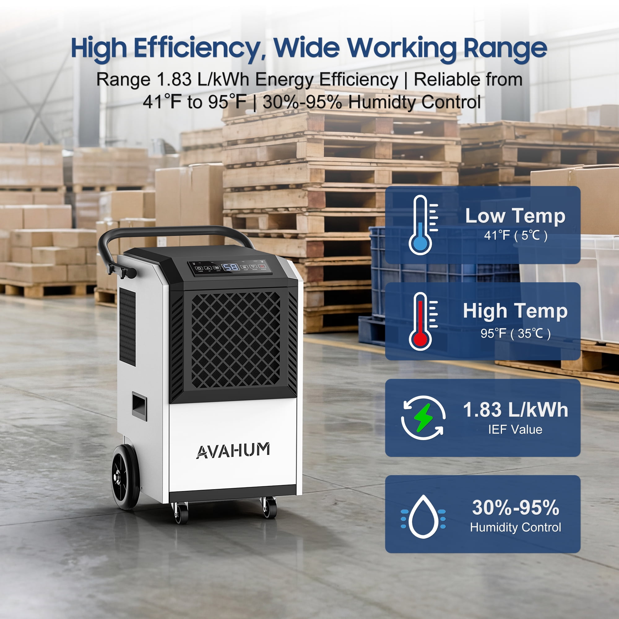 AVAHUM Commercial Dehumidifier with Pump for Basements and Job Sites (White, 160 Pints) whz6j