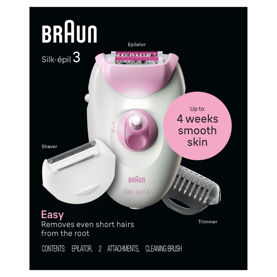 Braun Silk-epil 3 3-270 Epilator for Women, Long-Lasting Hair Removal System (White/Pink) oa4p6