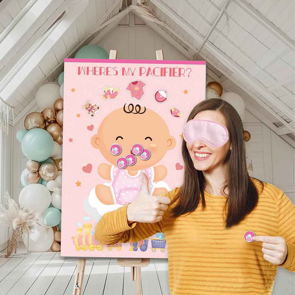Generic Pin The Pacifier Baby Shower Game Set (Pink, 20 in x 28 in) 01enp