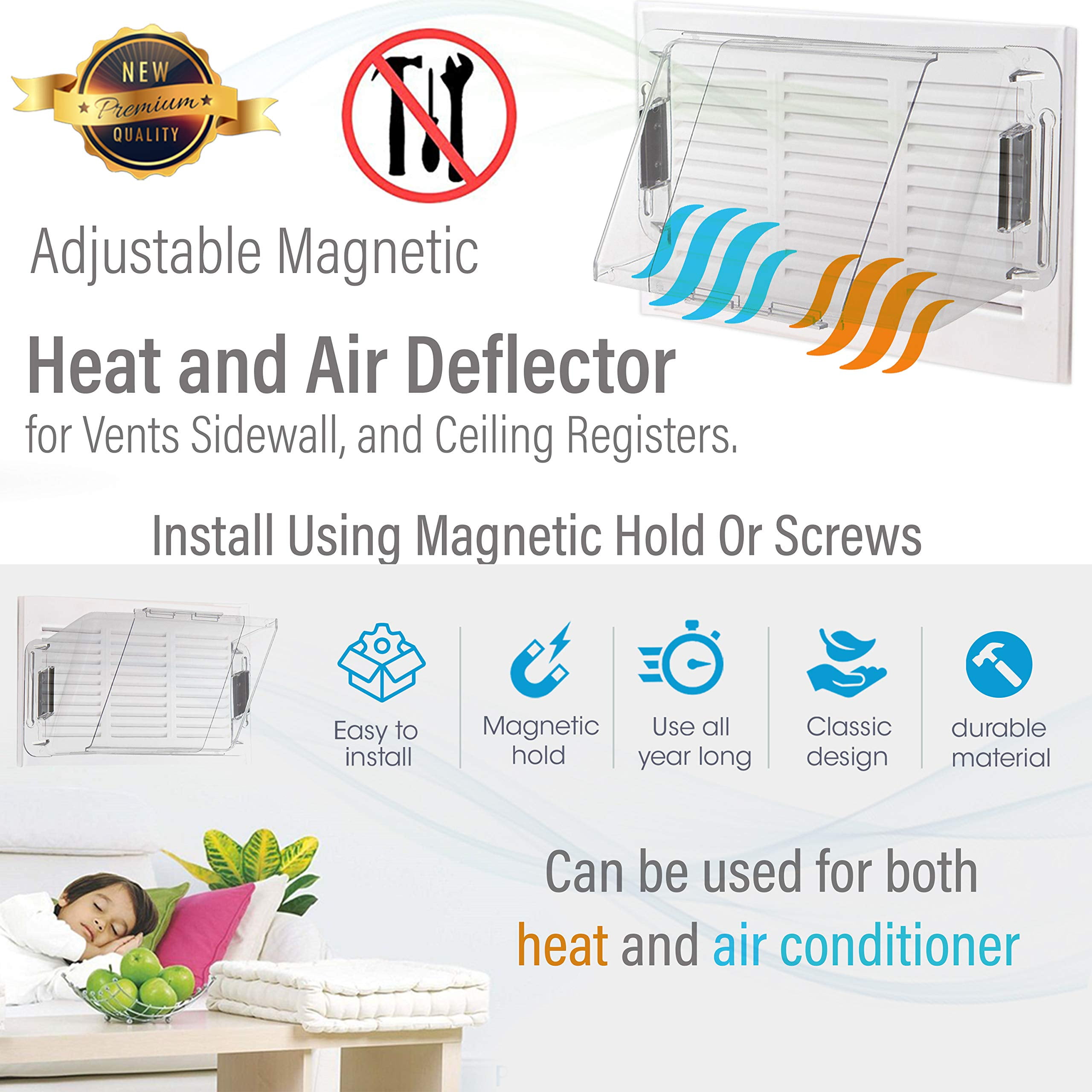 Home Intuition Adjustable Magnetic Heat and Air Deflector for Vents, Sidewall, and Ceiling Registers (Clear, 10 in to 16 in) e9zek