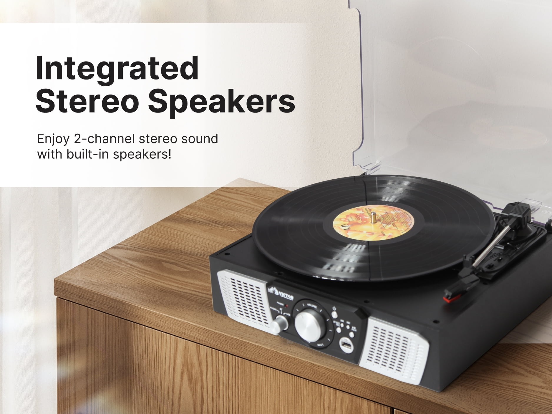 Victor Lakeshore 5-in-1 Turntable System with 3-Speed Record Player, Bluetooth, USB Recording, and Stereo Speakers (Black) 0k5pu