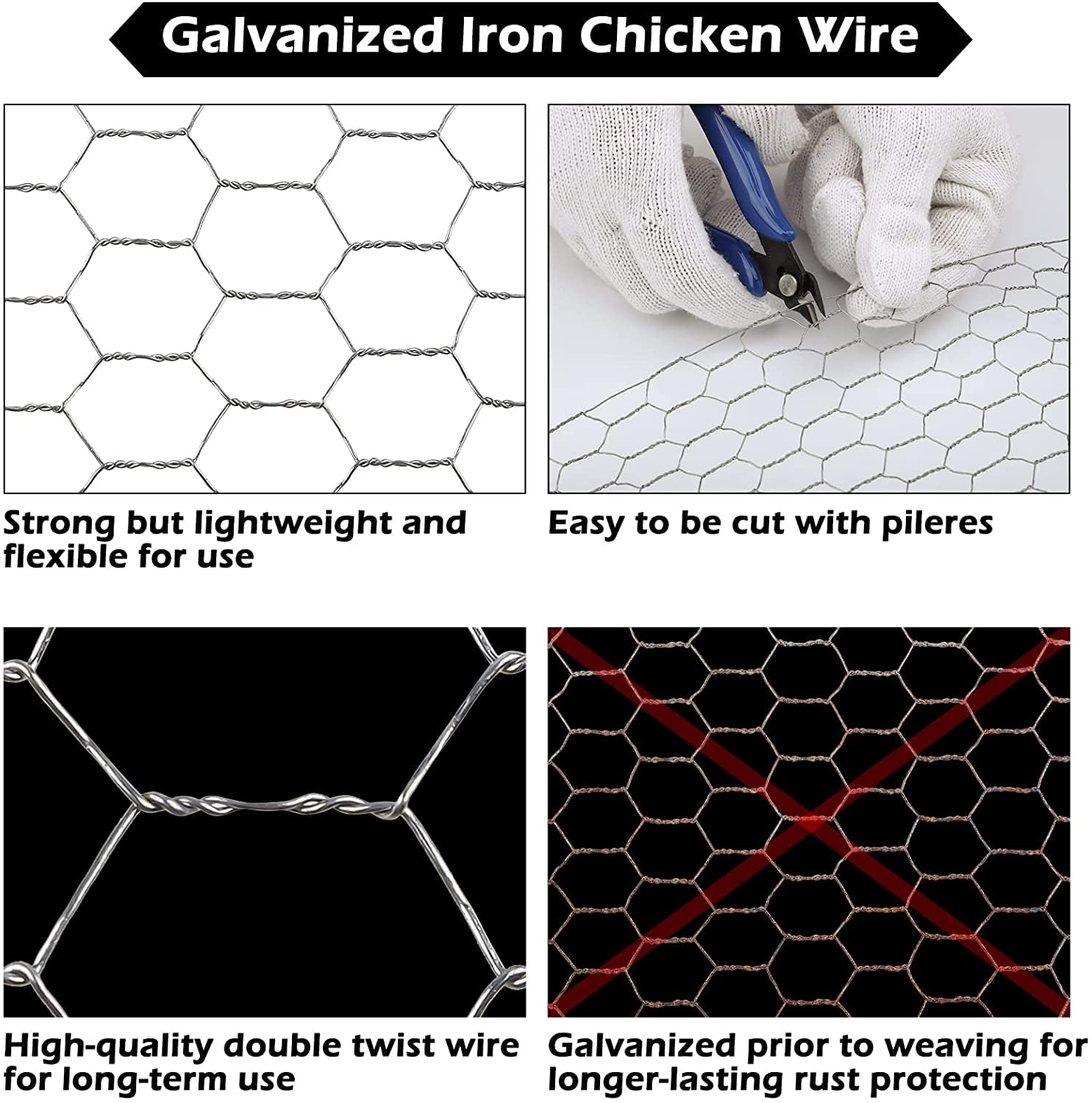 LANNEY Chicken Wire Fencing, Hexagonal Hardware Cloth for Garden and Poultry, Galvanized Steel Mesh (Silver, 16.9 in x 32.8 ft) 18x5d