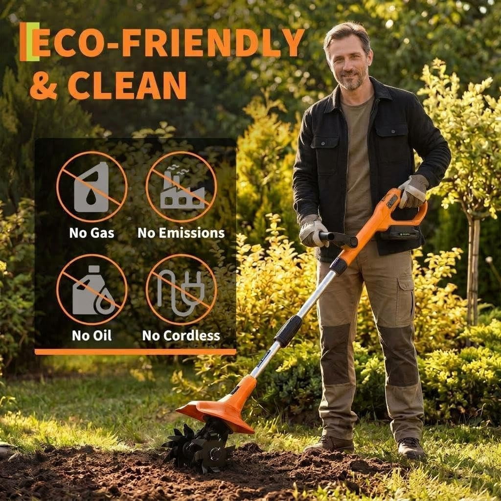 GARVEE Cordless Garden Tiller Cultivator, Electric Soil Rototiller with 2 Batteries & Charger (Black, 9 in Width) fdrzm