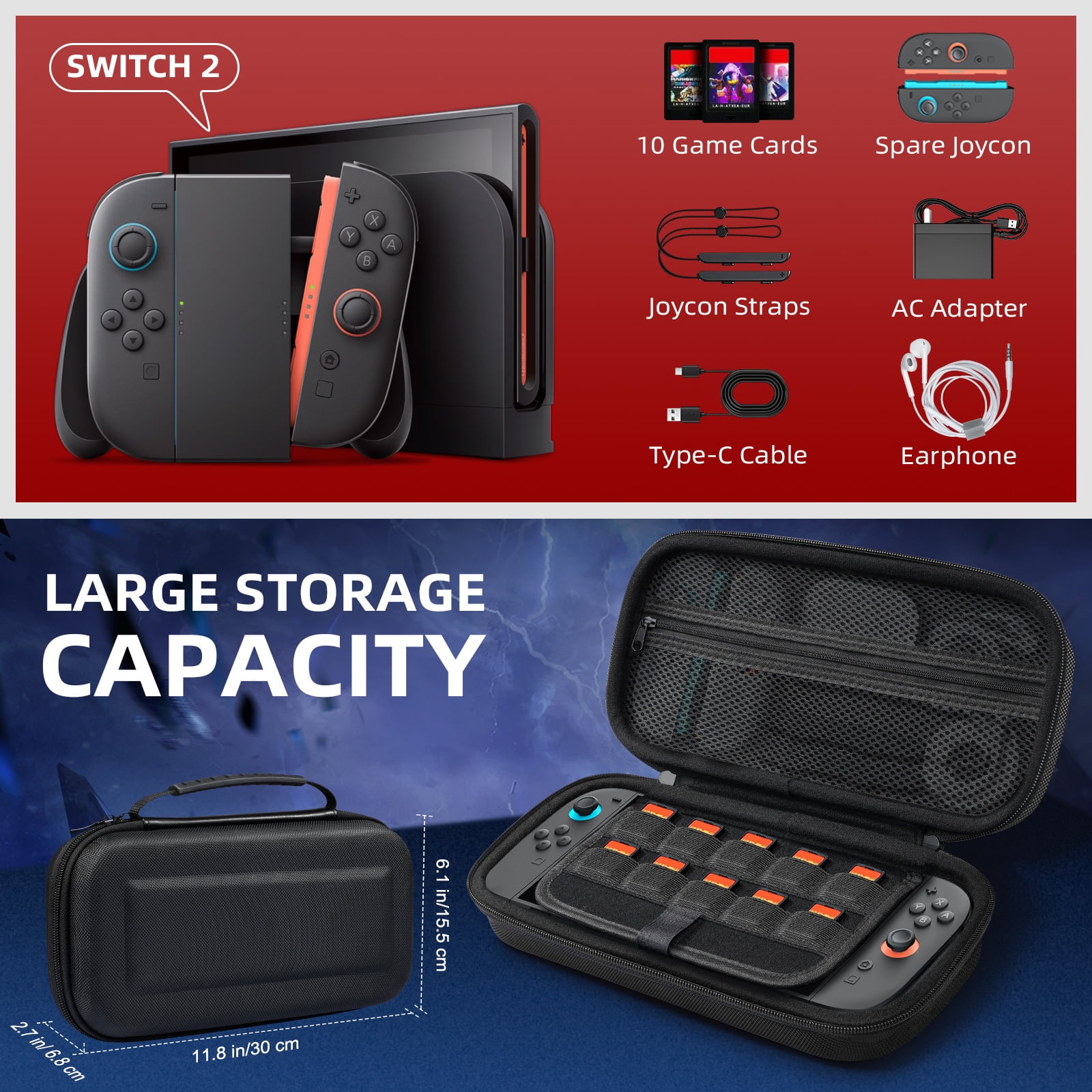 TiMOVO Hardshell Carrying Case for Nintendo Switch 2, Waterproof Travel Organizer with 10 Game Card Slots (Black) 4osu4