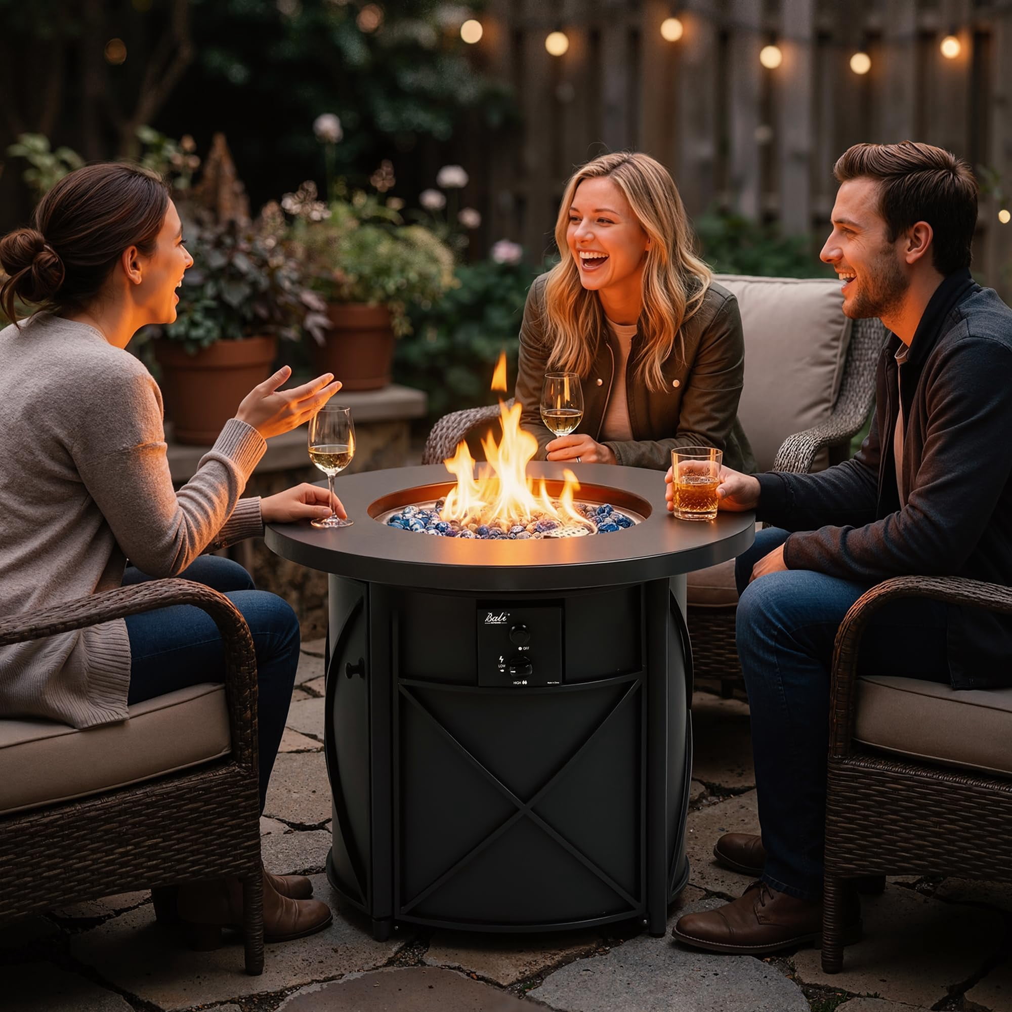 Bali Outdoors 30 in Round Gas Fire Pit Table with 50000 BTU Propane Column for Patio and Backyard (Black) hgdl4