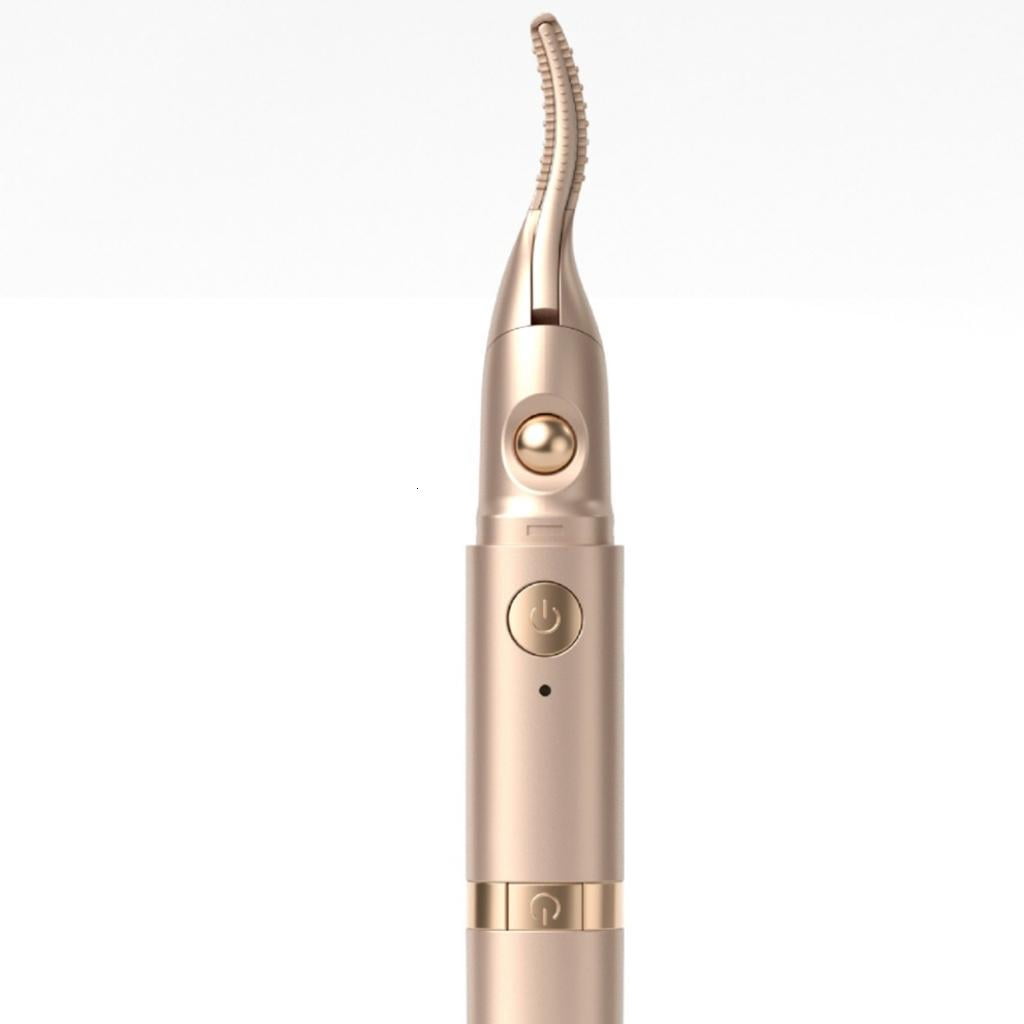 Necvior 2-in-1 Electric Eyebrow Trimmer and Heated Eyelash Curler, Precision Facial Hair Remover (Gold) l3n2t