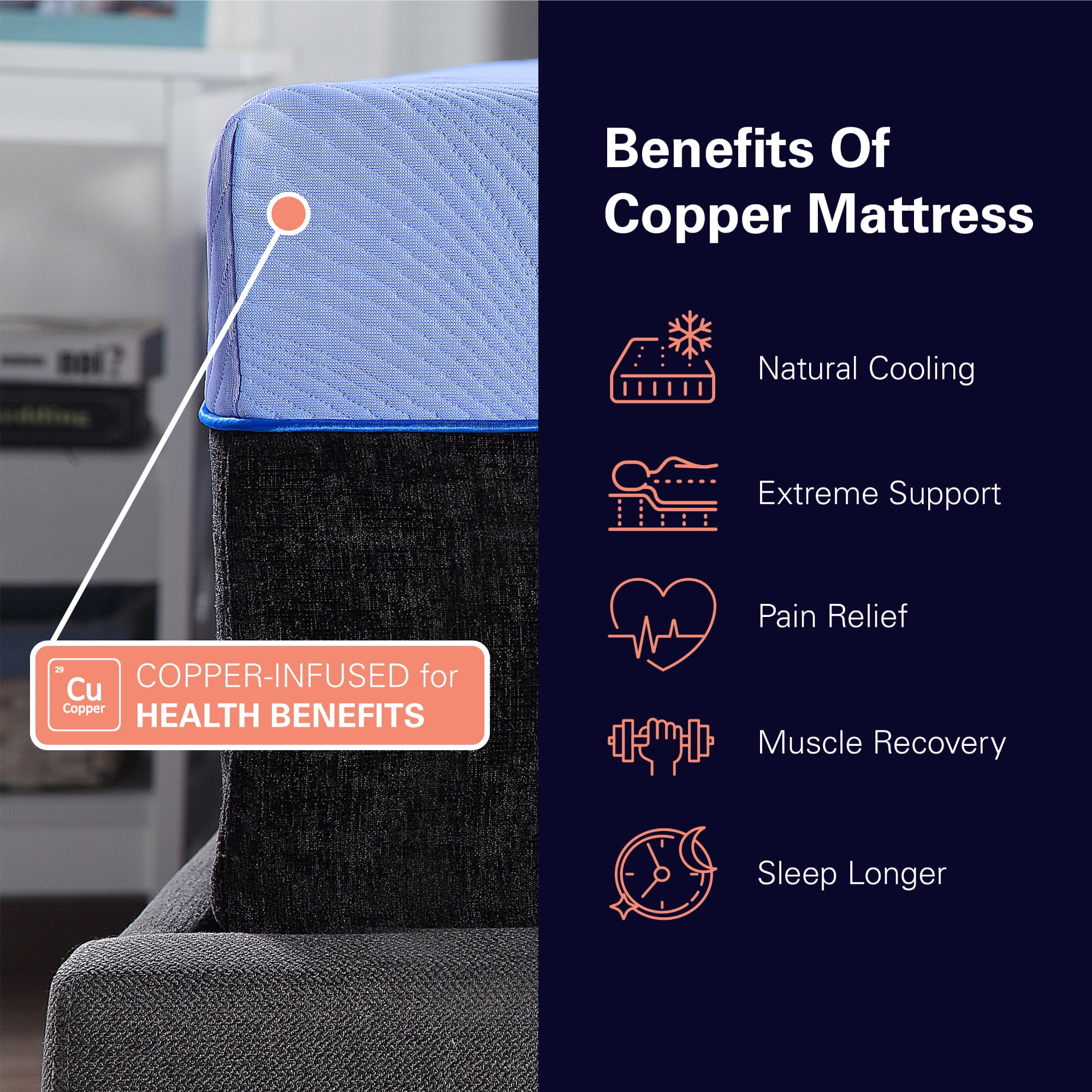 Bridgevine Home 12 inch Refresh Flex Top Hybrid Cooling Latex Foam and Coil Mattress (Blue, Queen Size) 1y0b3