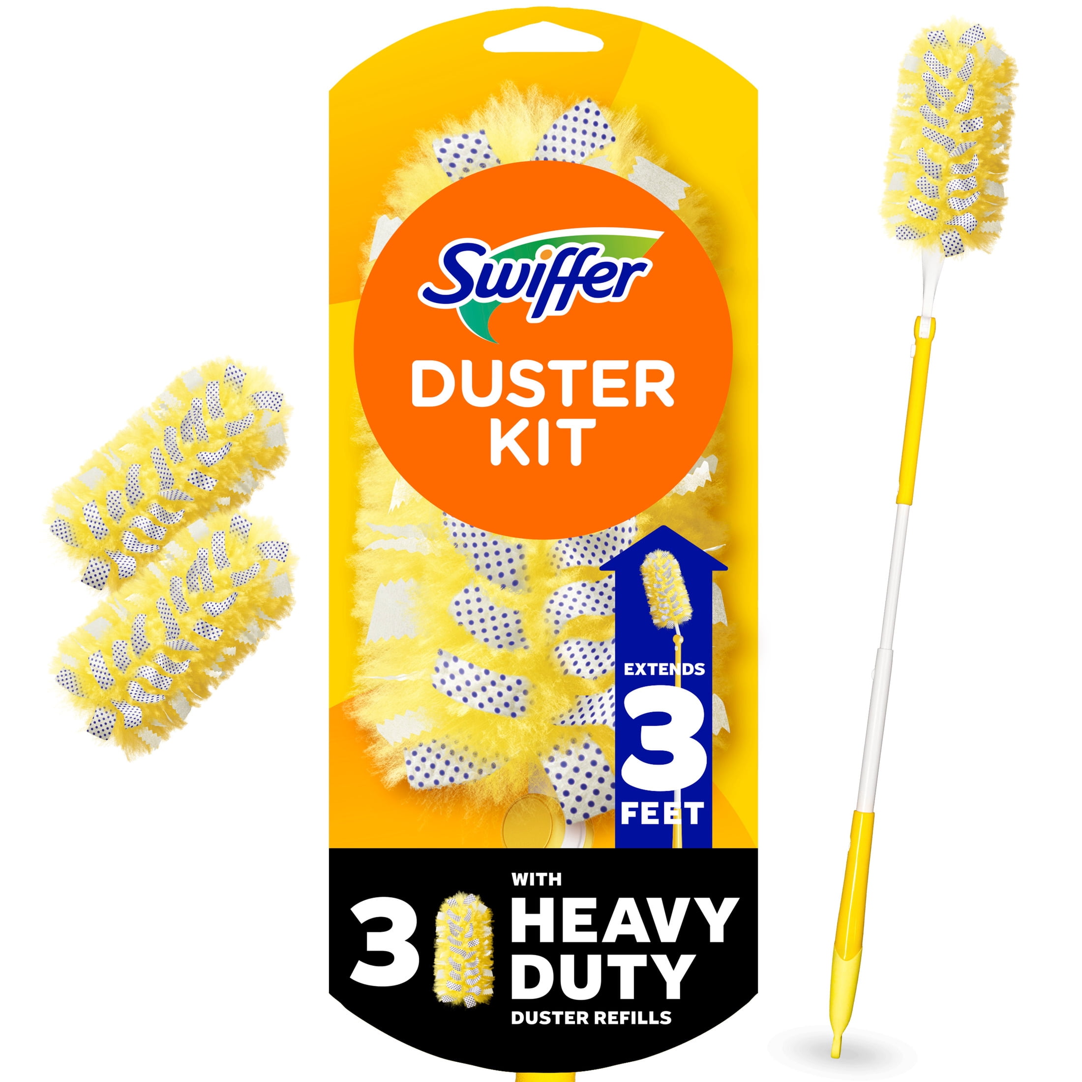 Swiffer Heavy Duty Extendable Duster Kit with Refills (Unscented, 3 ft Handle, 3 Count) pegya