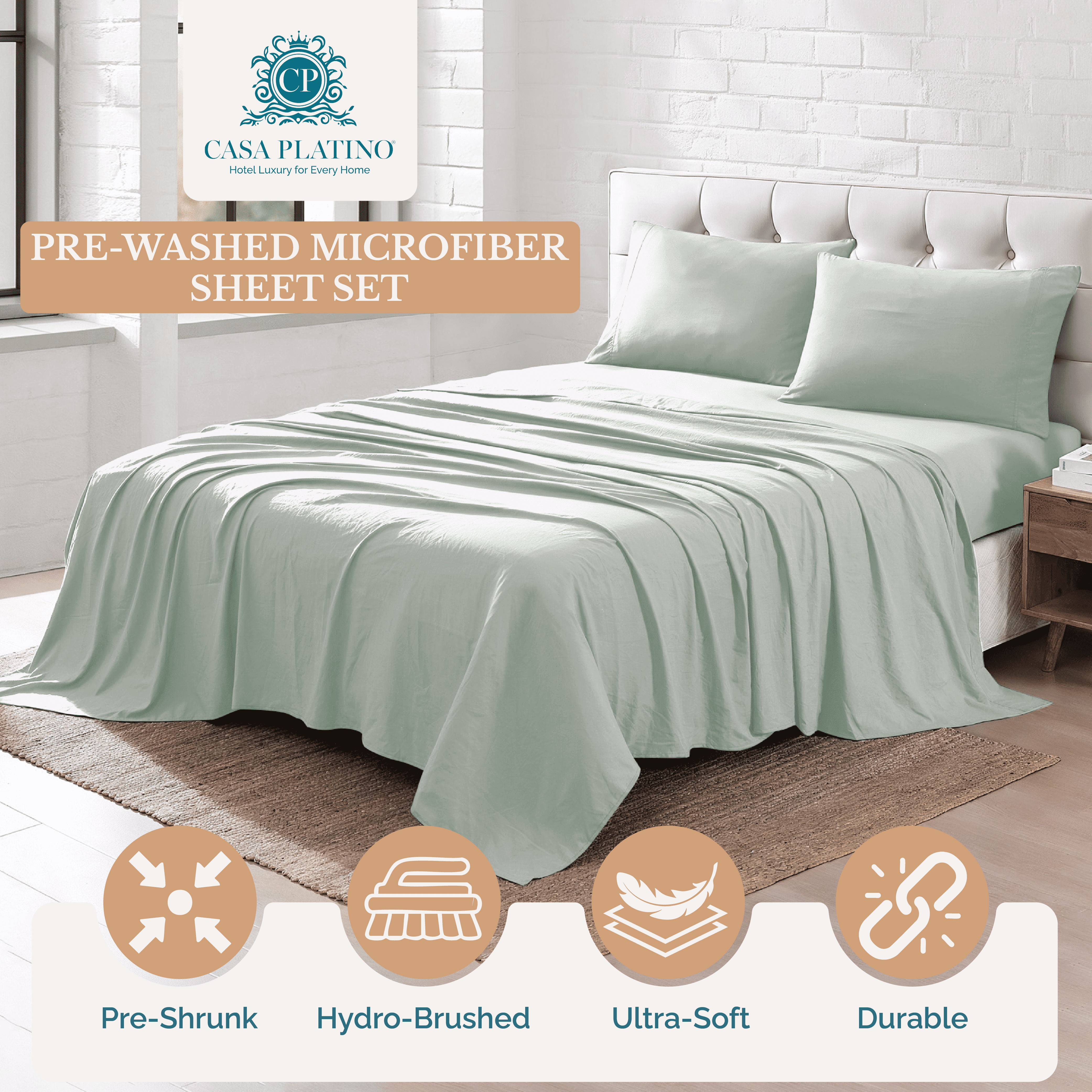 Casa Platino Full Size Bed Sheets Set, Ultra-Soft Microfiber 4-Piece Bedding Collection (Mineral, Full) lhahv