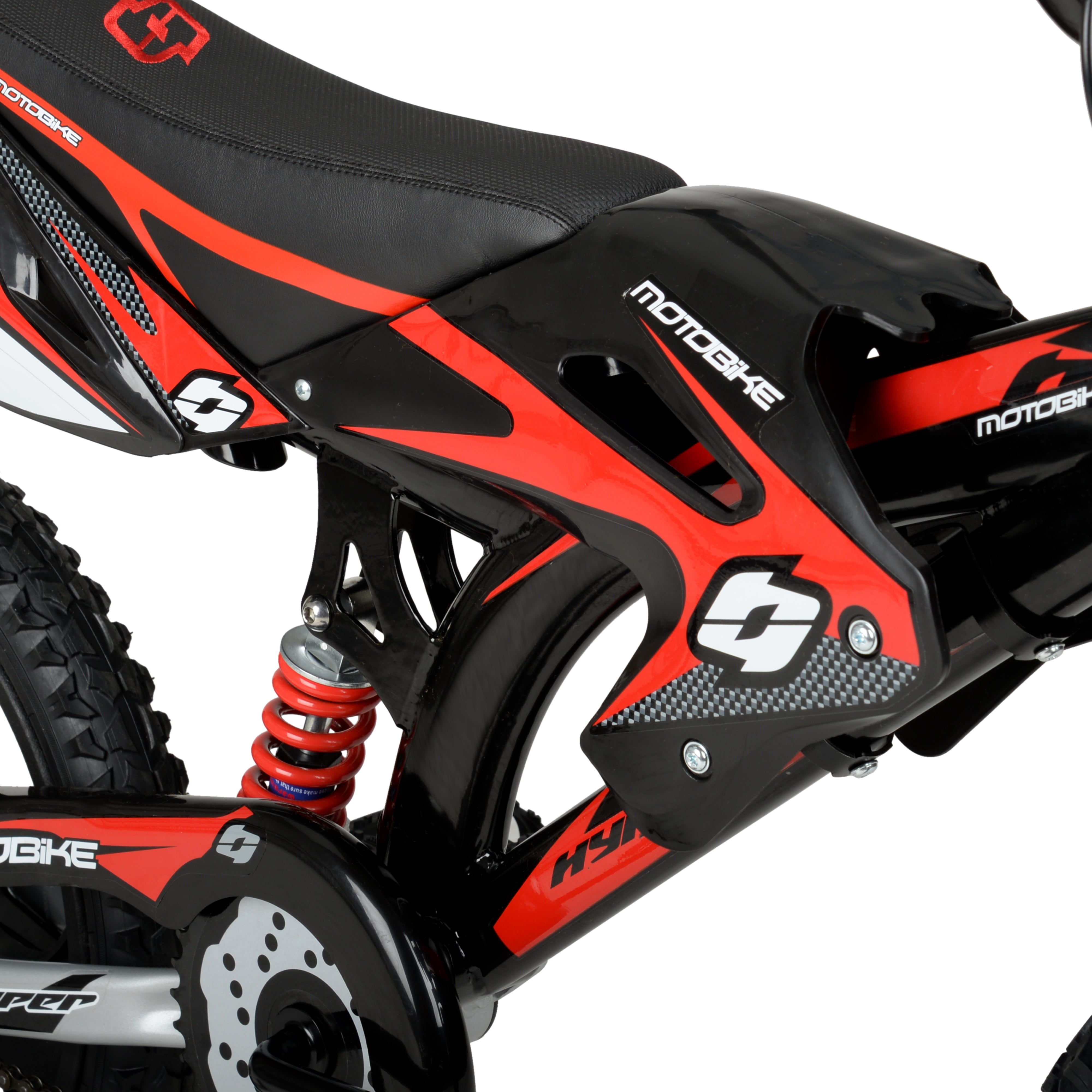 Hyper Bicycles 16 in Moto Bike for Kids, Durable Steel Frame with Training Wheels (Black/Red, 16 in) q75c1