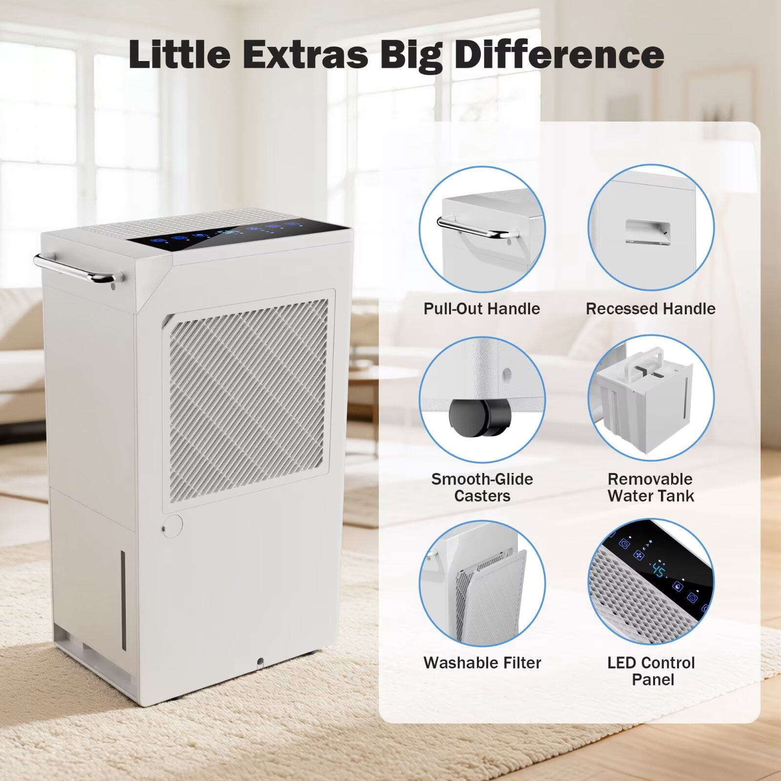 AKIRES Dehumidifier for Basement and Home, 74 Pints Daily Capacity, Auto Shut Off and Drain Hose (Black, 5000 Sq.ft) 21haf