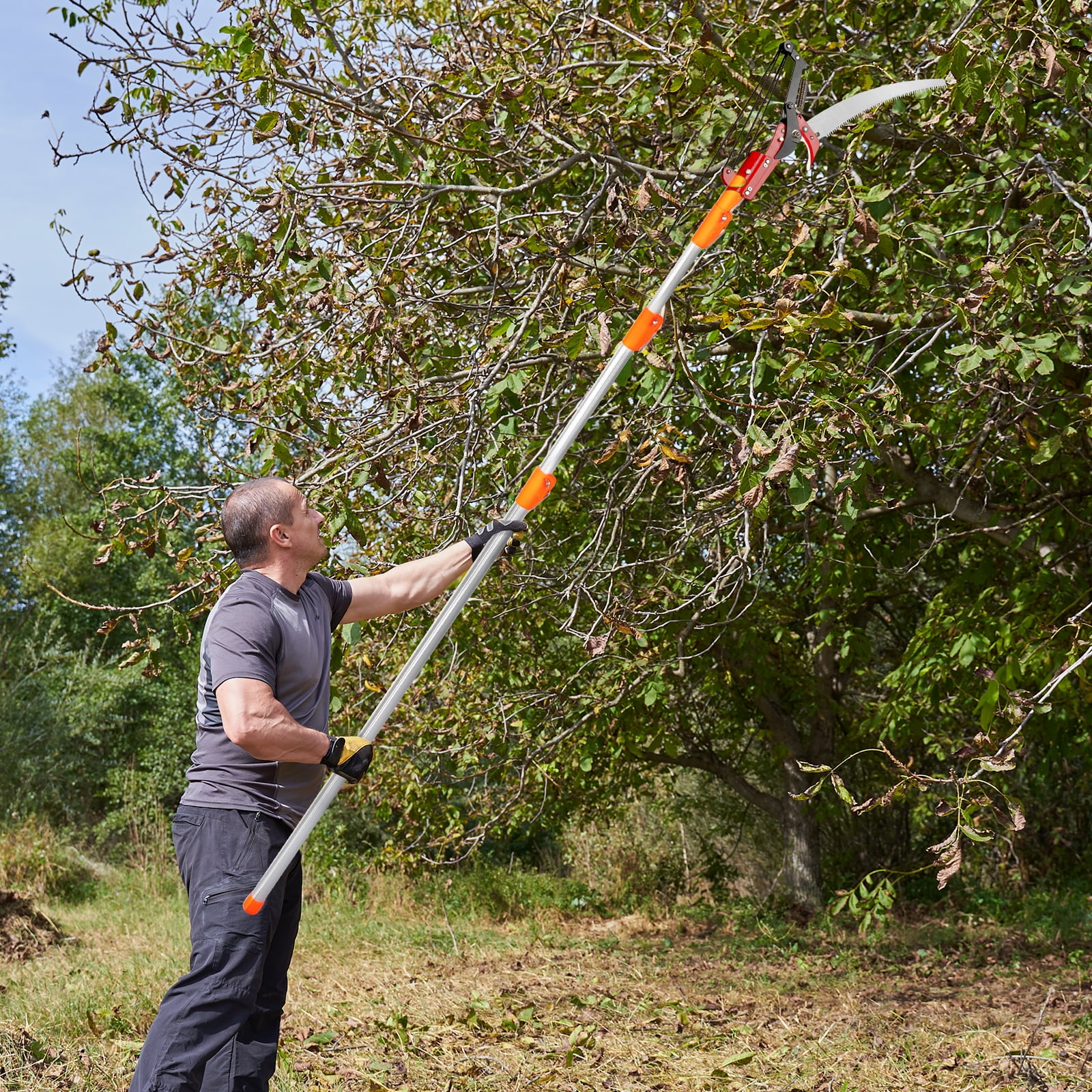 Zimtown Extendable Pole Saw for Tree Trimming (Orange, 24 ft) x57ax