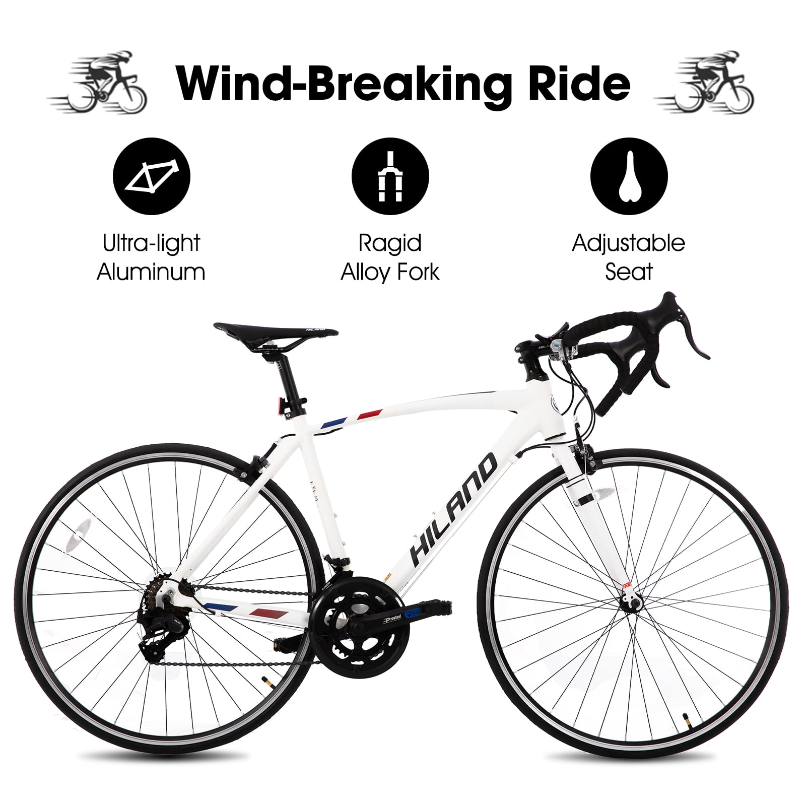 HILAND Road Bike, 14-Speed Shimano Drivetrain, Aluminum Frame, 700C Racing Bicycle (White, Medium) j51bv