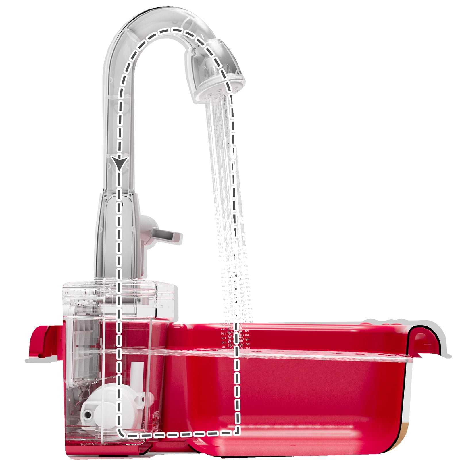 iHaHa Kitchen Play Sink Toy Set with Running Water and Pretend Food Accessories (Red, 18 Piece Set) 3gvht