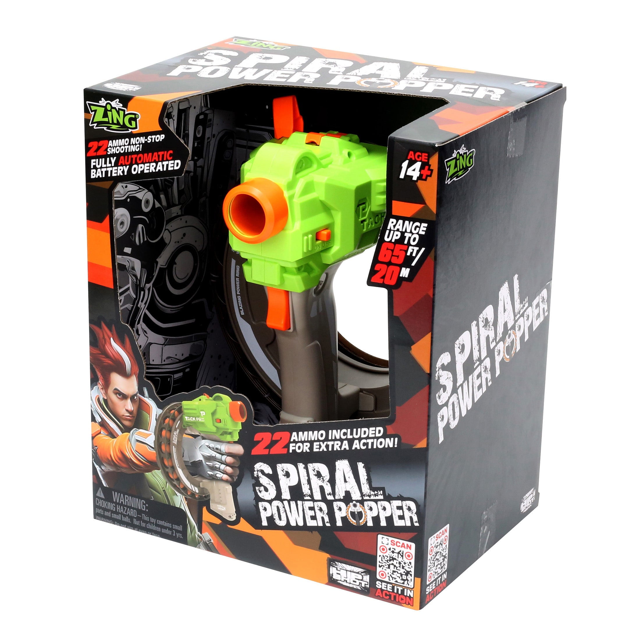 Zing Spiral Power Popper Electric Blaster with Rapid Fire Action (Green, 22-Round) 14060
